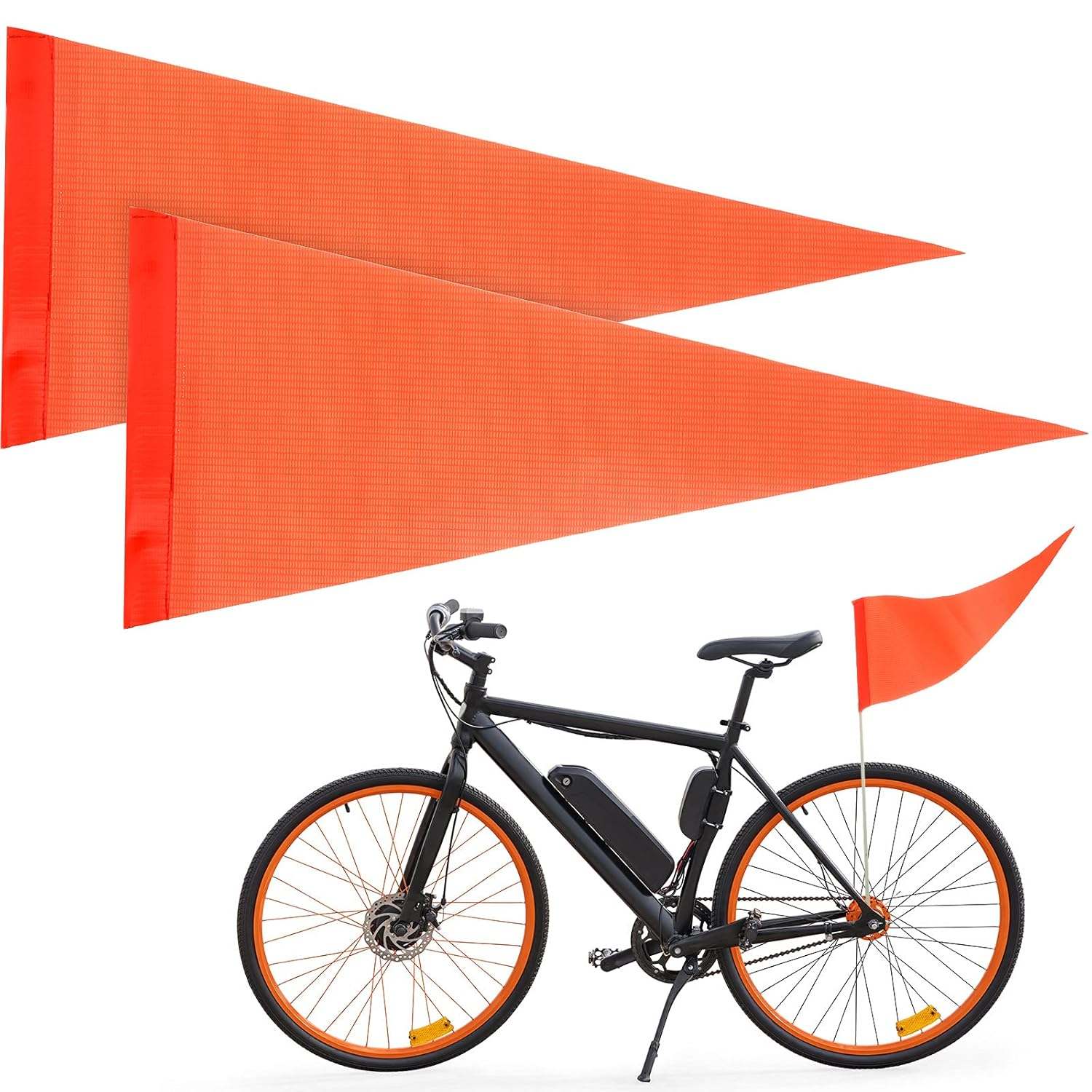 Breling 2 Pieces Replacement Safety Flag Pennant High Visibility Bike Safety Flag with Pole Tear-Resistant Waterproof Bicycle Decor for Bicycle Electric Car Outdoor Tent(Orange and Yellow)