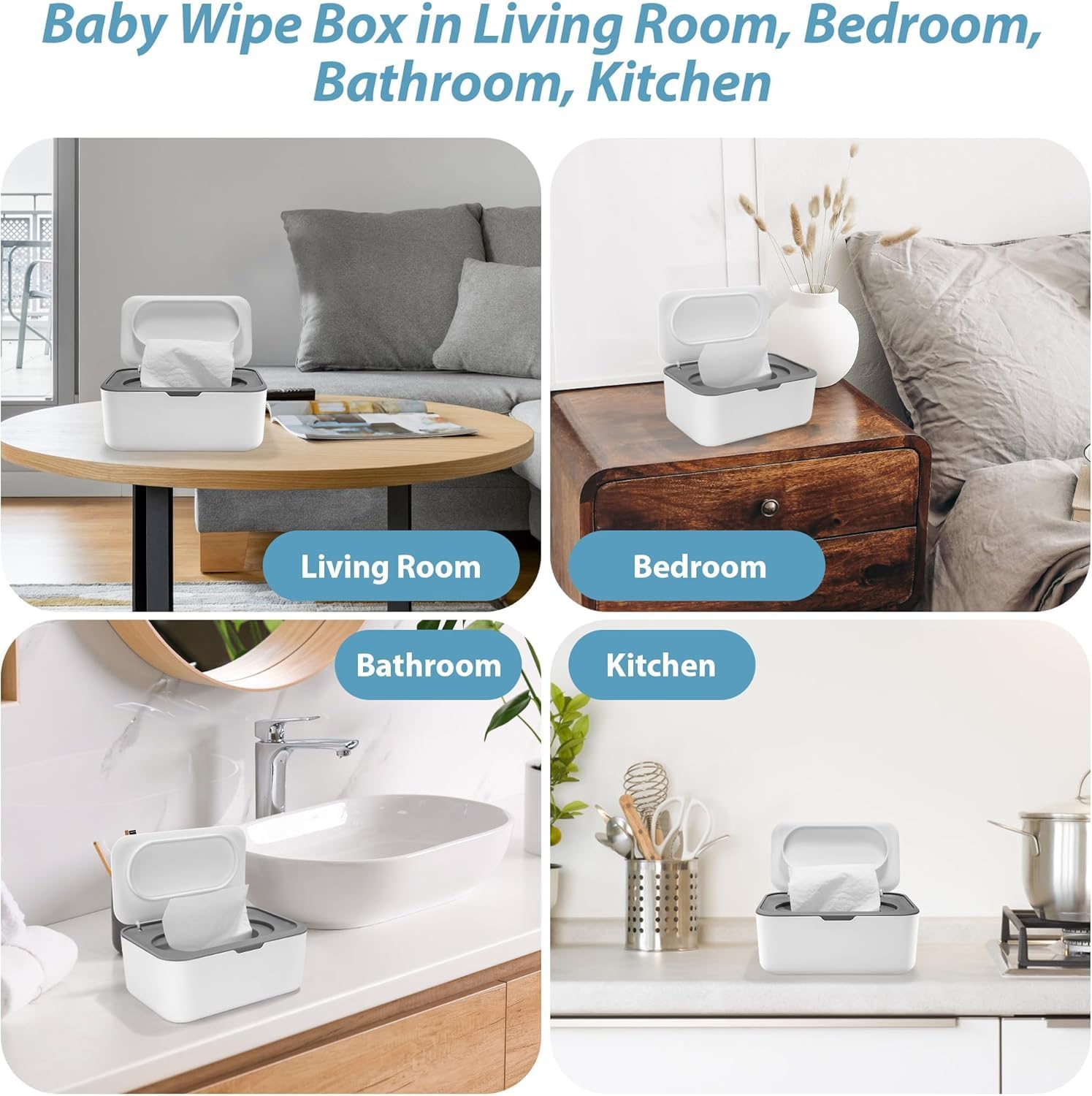 NVAZIOP Wipes Dispenser, Dustproof Wet Tissue Box Baby Wipe Holder Large Capacity Wipes/Tissue Case with Moisture Seal Secure Lid for Home, Office (1Pack Gray) image number 4