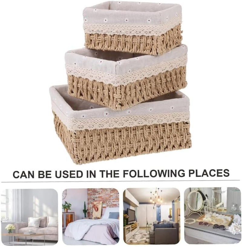 AIMALL 3Pcs Rattan Woven Storage Basket Set with Fabric Liner for Clothes, Cosmetics, and Jewelry Organization, Small/Medium/Large Sizes