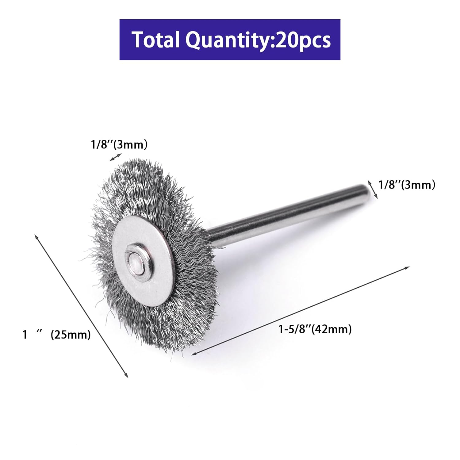 ATOPLEE Wire Wheel Brush Set,20Pcs 1 Inch Mini Wire Wheel with 1/8 Inch round Shank,Crimped Wire Brush Wheel for Rust Removal, Corrosion and Scrub Surfaces,For Drill Attachment image number 2