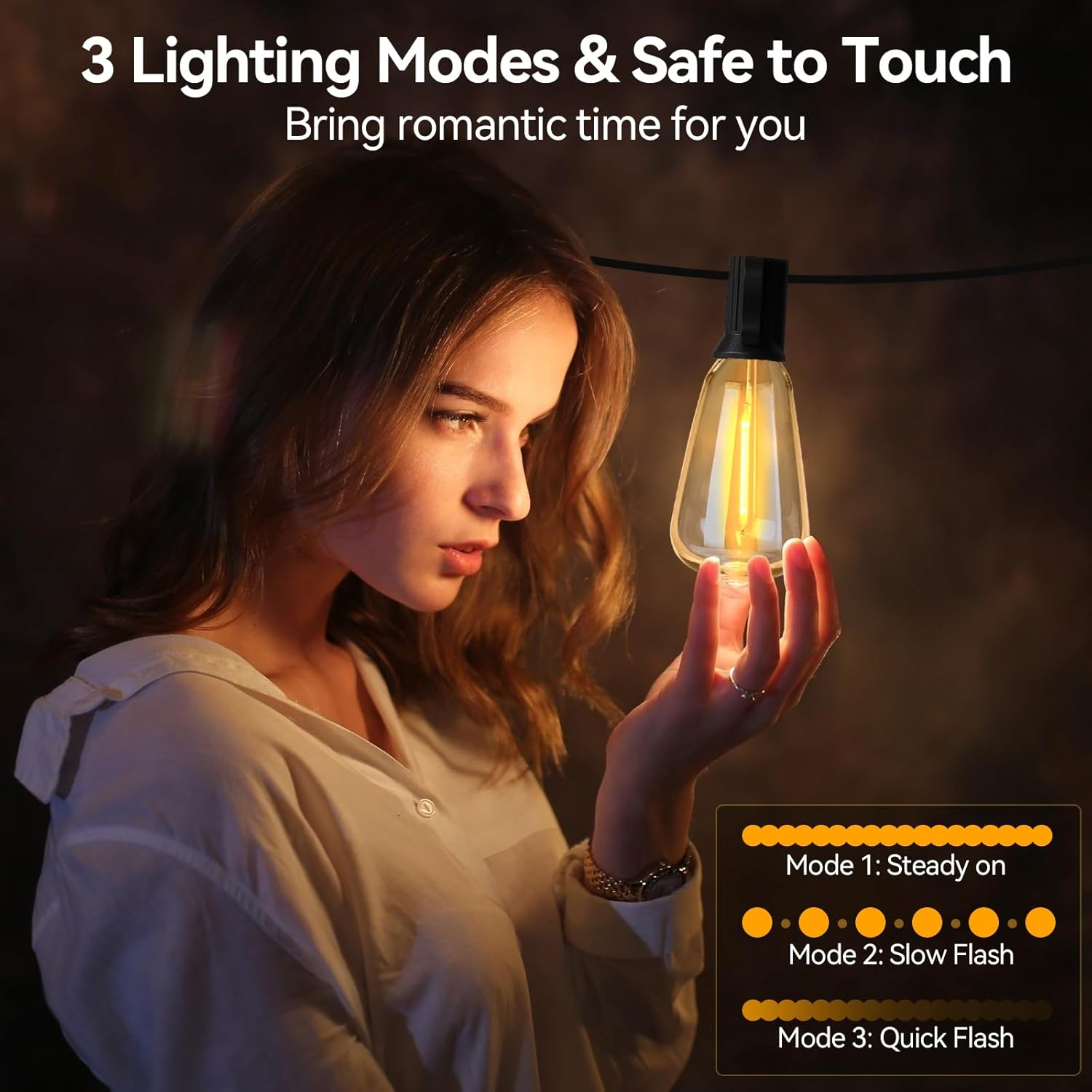 ROSHIN ST38 Solar Festoon Lights Outdoor, 15M(49FT) 15 Bulbs+1 Spare LED String Outdoor Lights, IP45 Waterproof and Shatterproof Fairy Lights for Beach, Garden, Yard, Camping, Party, Wedding image number 4