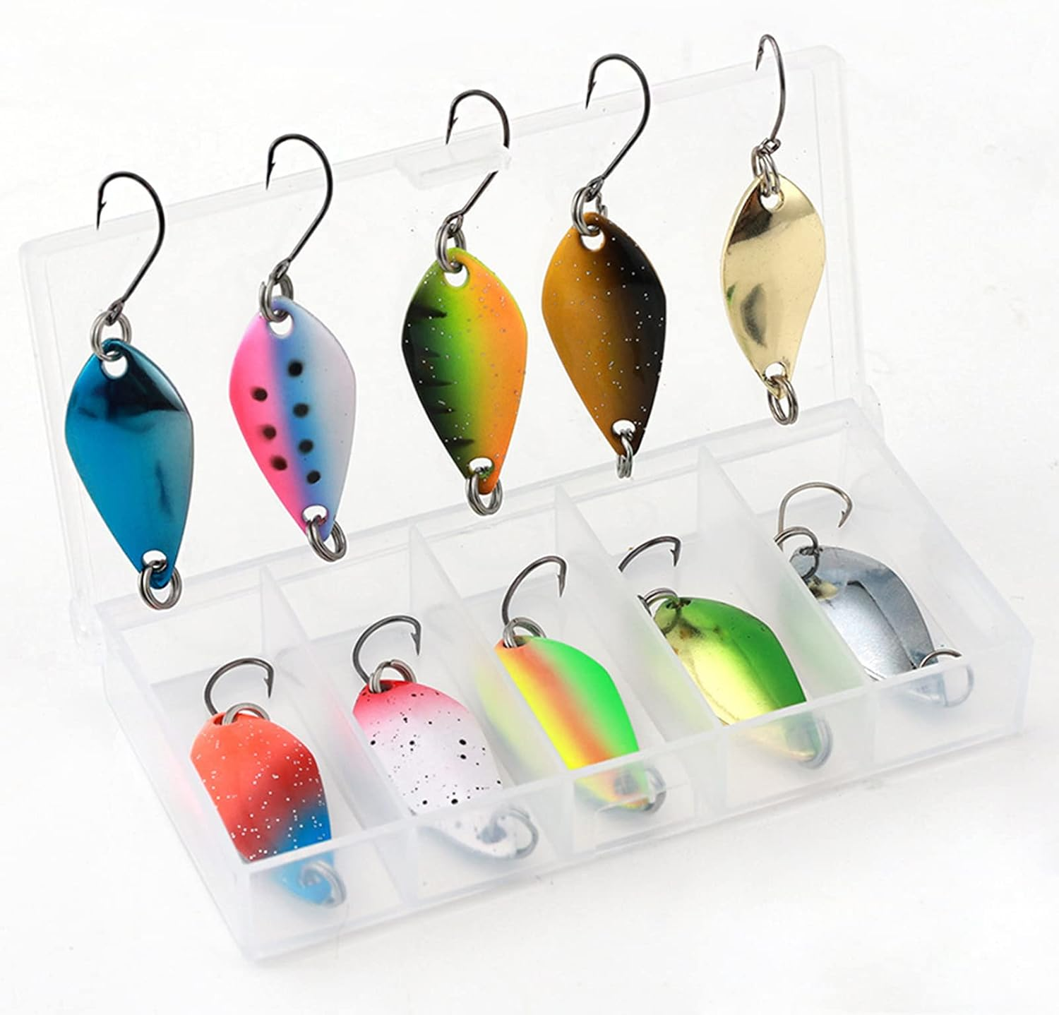 Fishing Spoon Lure Set Metal Baits for Trout, Char and Perch Fishing with Tackle Box (10Pcs) image number 2