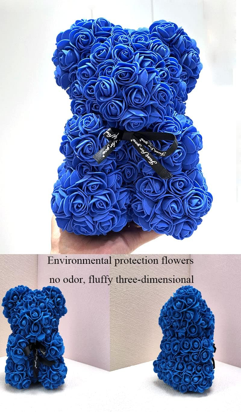 Rose Flower Bear Artificial Flower Hand Made Bear for Valentine'S Day Birthdays Romantic Weddings Christmas Rose Gifts (25Cm Purple) image number 6