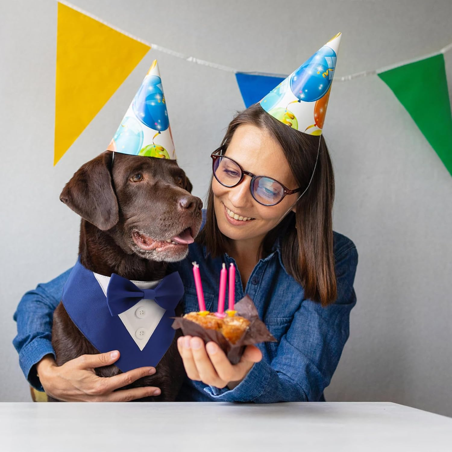 Liebedd Neckerchief Dog, Bow Tie, Dog Pet Triangular Scarf, Dog Tuxedo Bandana, Adjustable Dog Costume, Headscarves, Formal Dog Wedding Outfit for Birthday Party