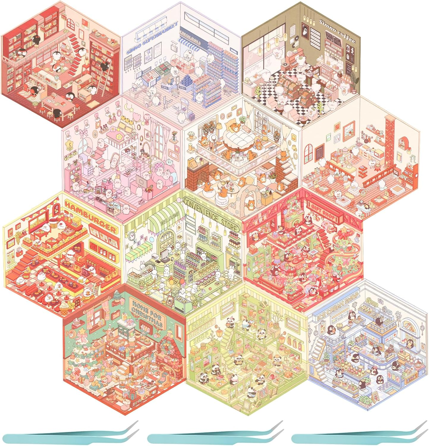 12Pcs DIY 3D House Stickers Set Reusable 3D Cartoon Scene Stickers Funny Mini Room Scene Sticker Cute 3D Miniature Scene Sticker 3D Sticker Scene DIY Landscaping Sticker for Present image number 4