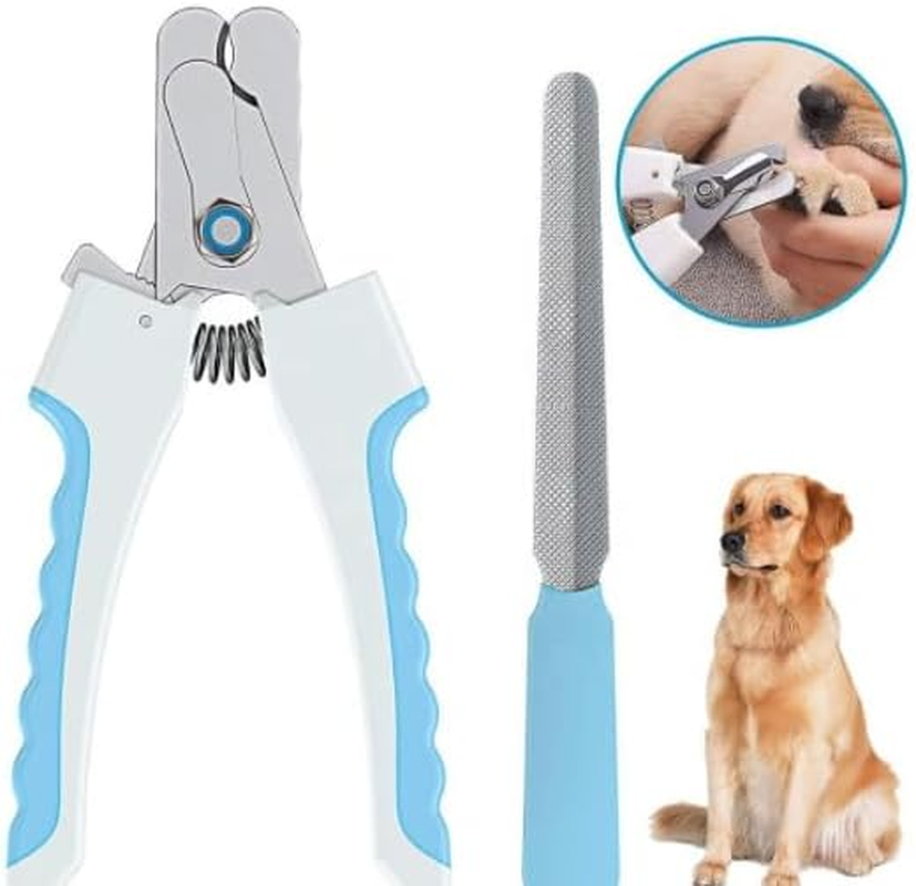 Pet Nail Clippers and Safety Guard to Avoid over Cutting Nails & Nail File (2 Piece Set), Sturdy Non Slip Handles & Sharp Blades Trimmers for All Small Large Dog Cat, Bird. Blue image number 3