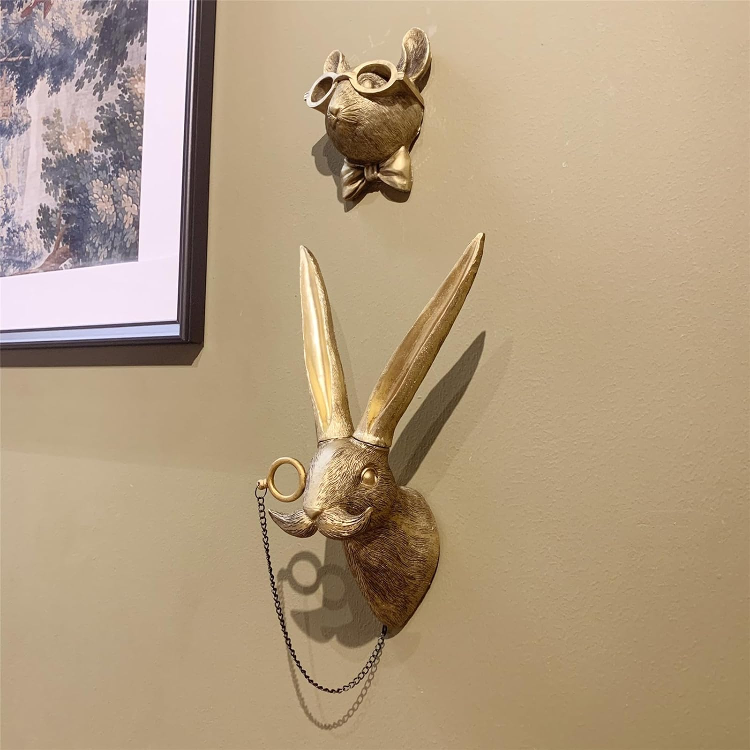 Animal Heads Wall Decor, Faux Deer Head Mount, Animal Sculptures Wall Decor, Resin Animal Head Wall Hanging Decoration for Living Room Bedroom Kitchen Gift,Rabbit - Bear image number 5