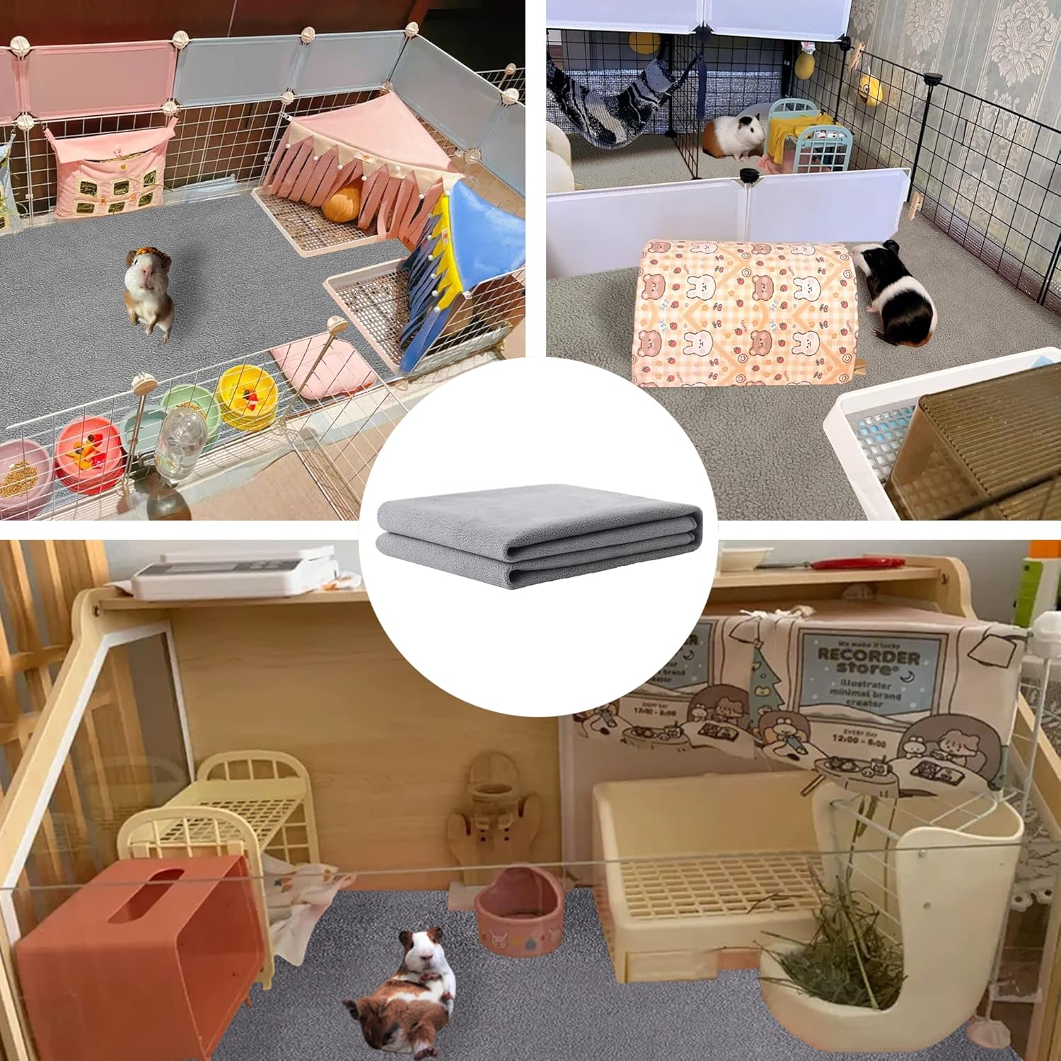 GINIDEAR Guinea Pig Cage Liner, 4 Pack - Washable, Reusable, Leakproof Fleece Bedding Pads for Small Animals with Anti-Slip Bottom - for Midwest Kitchen/17X23 Area, Gray image number 4