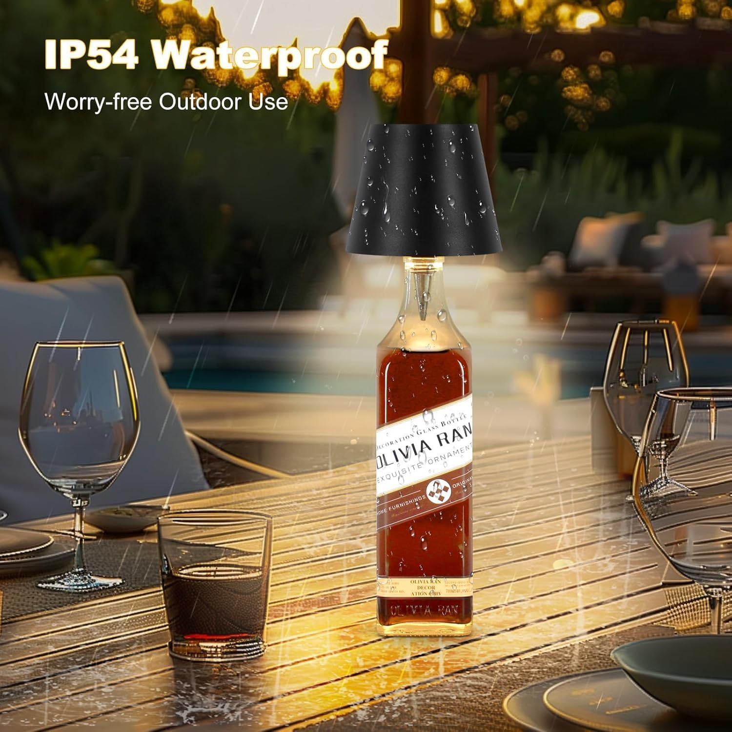 Wireless Bottle Lamp 2000Mah, Touch Table Light with 3 Color Stepless Dimming, Rechargeable Atmosphere Touch Lamp for Bars, Cafes, Restaurants, Bedrooms, Outdoor Environments (Black, 1Pcs) image number 4