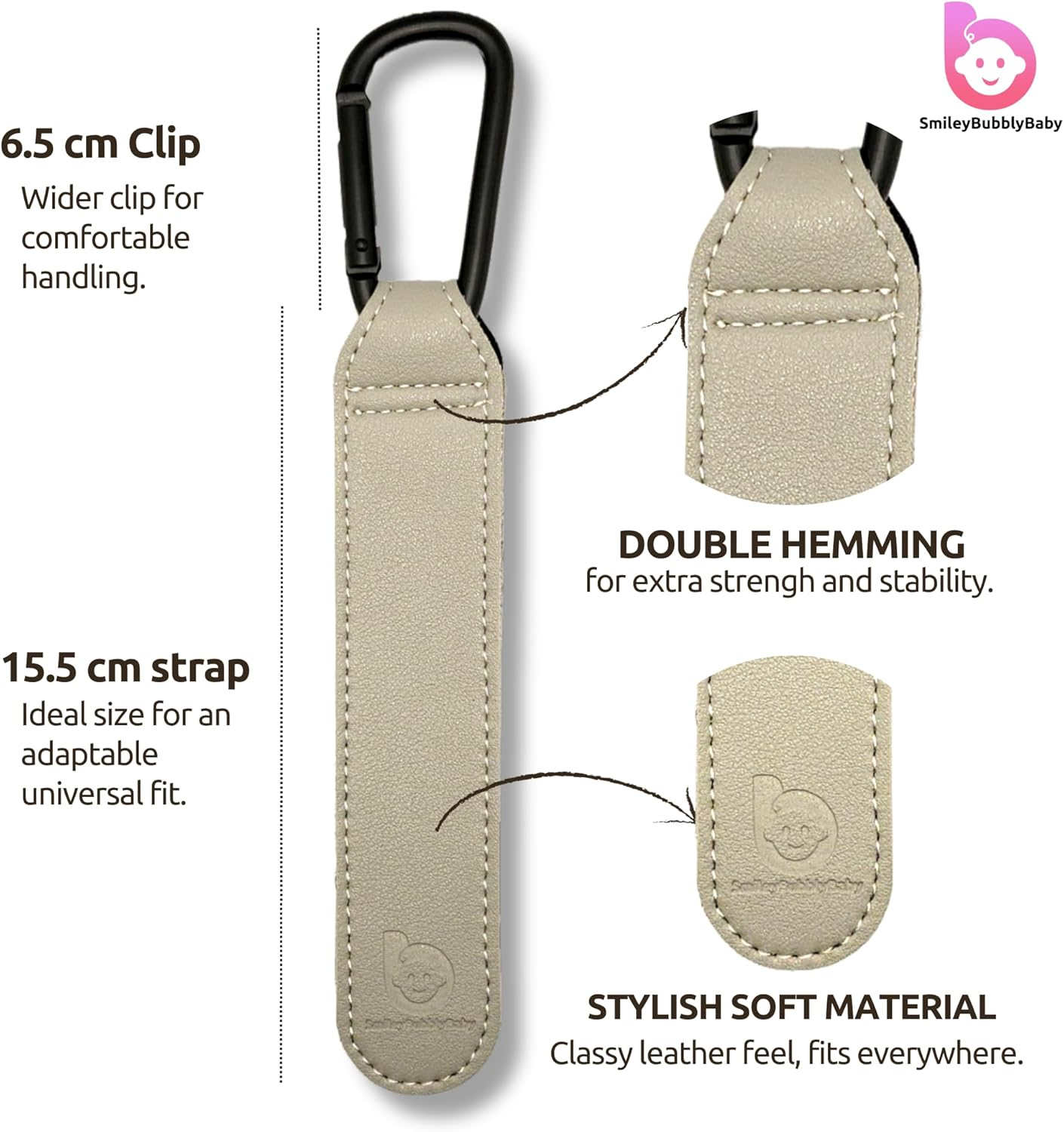 Universal Stroller Clips X2| Soft Vegan Leather Pram Hooks| Hang Your Shopping, Handbag and Baby Diaper Bags| (Grey) image number 5
