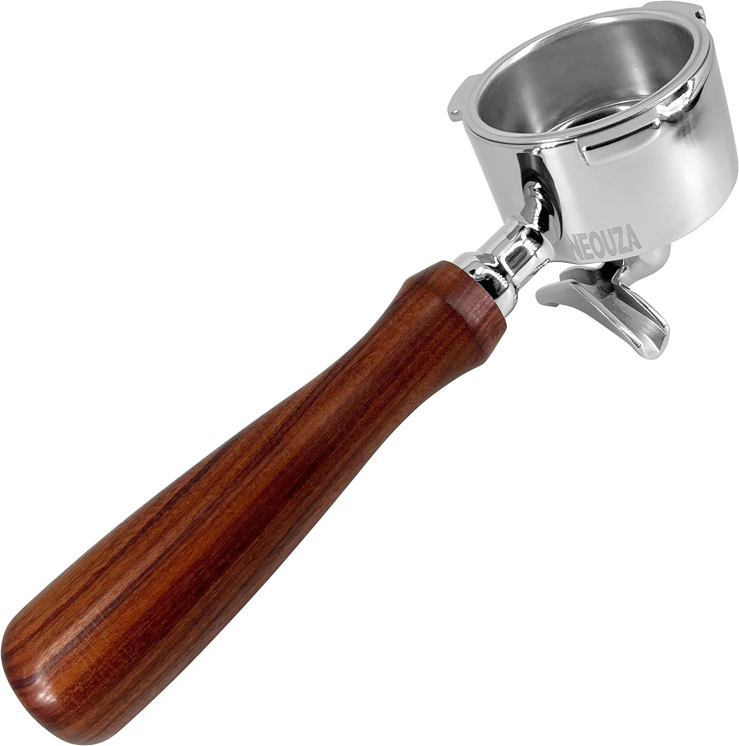 NEOUZA 51Mm 3-Ears Espresso Portafilter Compatible with Delonghi Dedica EC680 EC685 and Smeg ECF01 Coffee Machines &ndash; Double Spout Non-Pressurized Basket, 304 Stainless Steel, Rosewood Handle