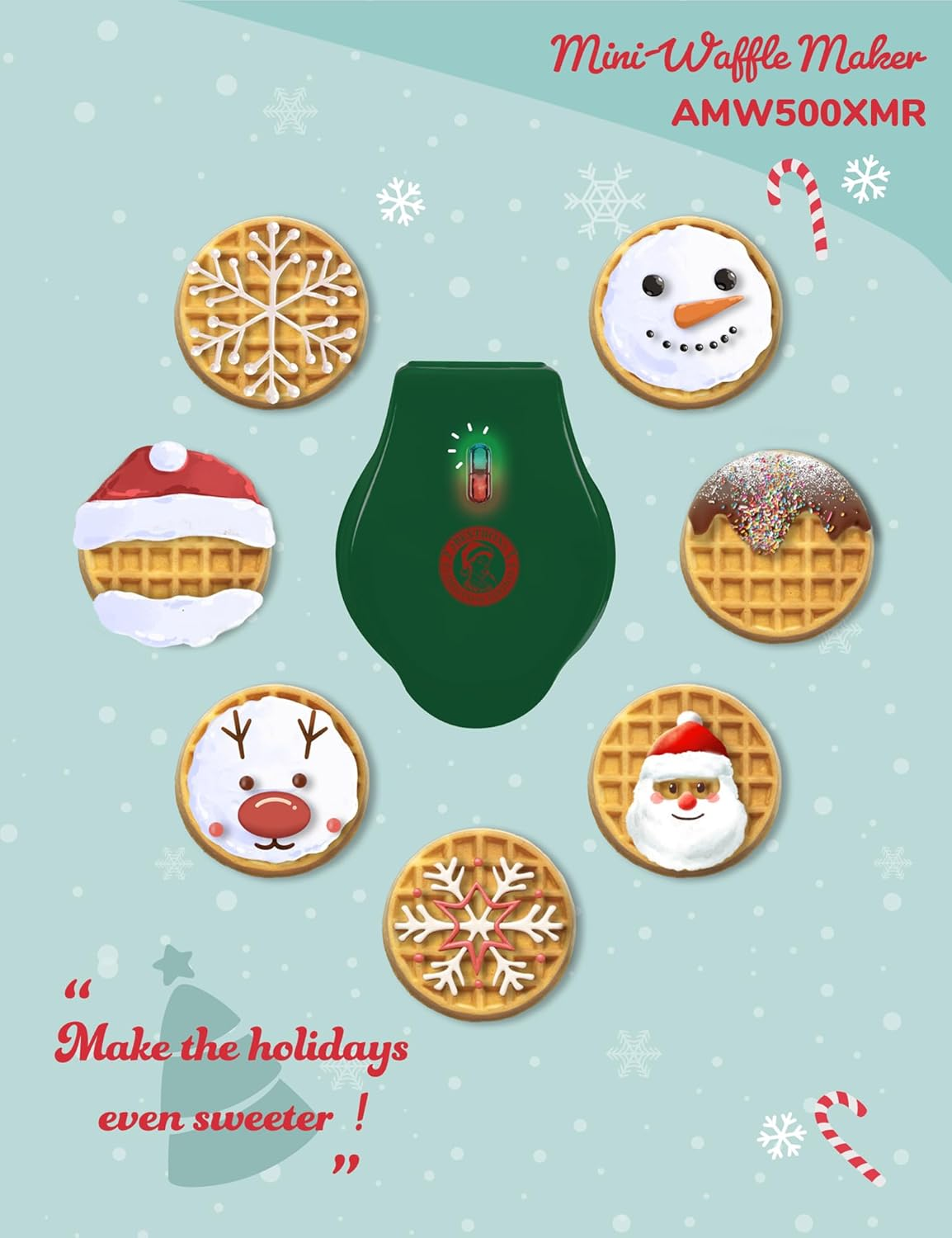 Bestron Mini Waffle Maker in Christmas Edition, Waffle Maker with Non-Stick Coating, Waffle Maker Ideal for Christmas, Parties or as a Gift, Waffle Size: 10 Cm, Colour: Matte Green - Matte Green image number 5