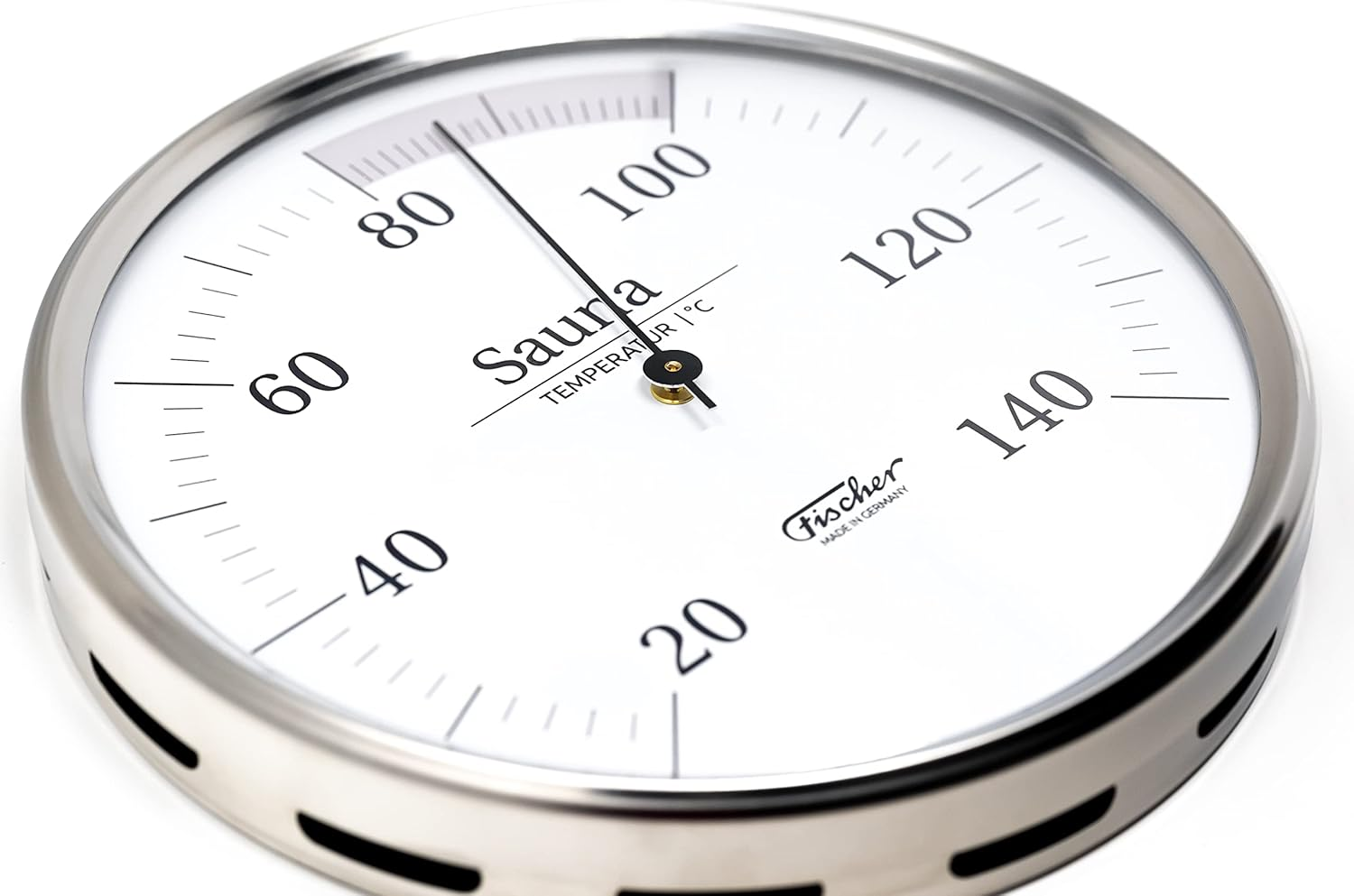 Fischer 197.01 Sauna Thermometer 130 Mm Sauna Bimetal Thermometer Stainless Steel Made in Germany image number 1