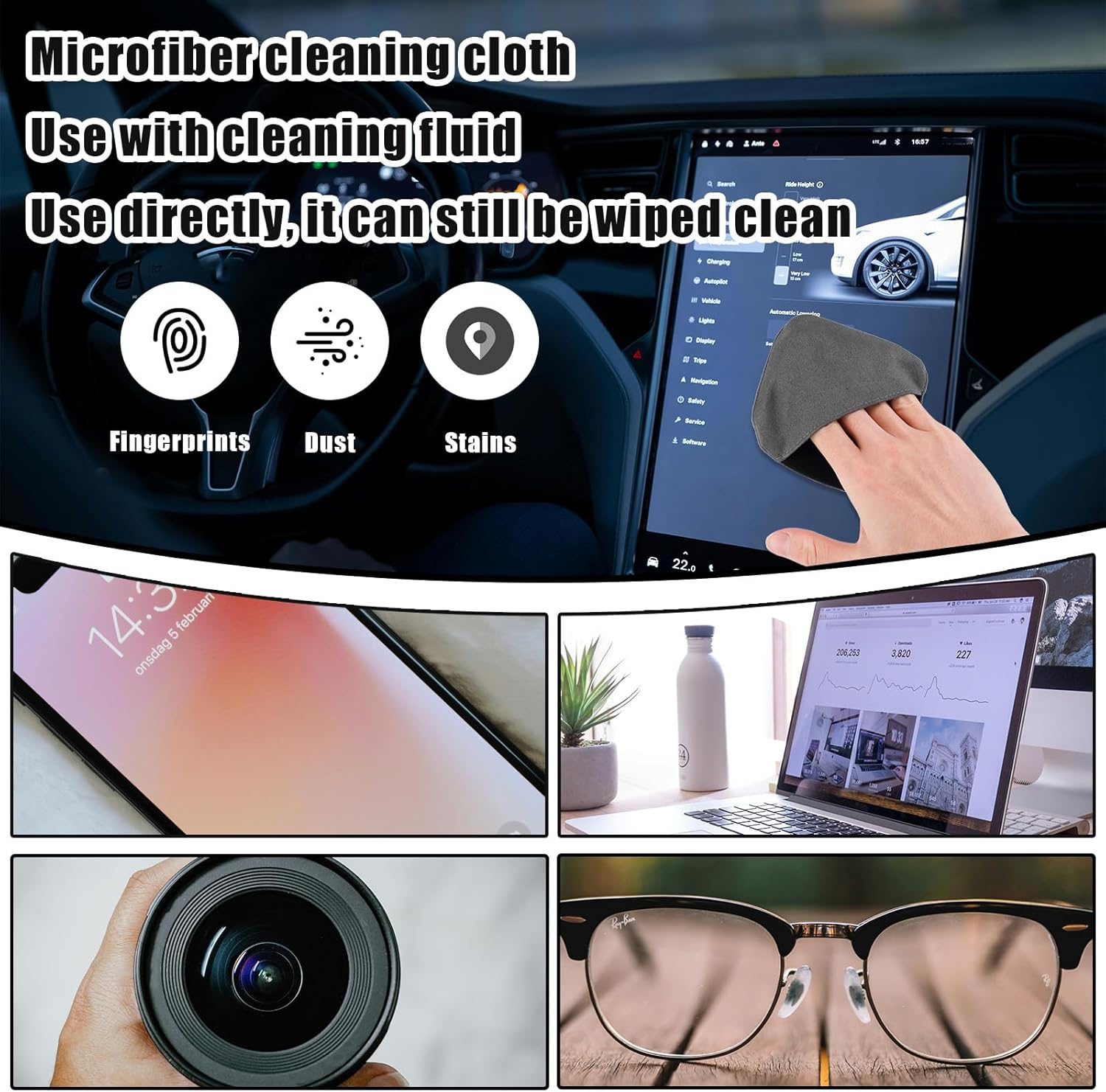 PEUTIER 2Pcs Car Screen Cleaner Cloth, Microfiber Car Accessories Cleaning Pads round & Square Car Touch Screen Cleaner Wipes Car Wipes Interior Cleaning for Auto Car Dashboard Display image number 4