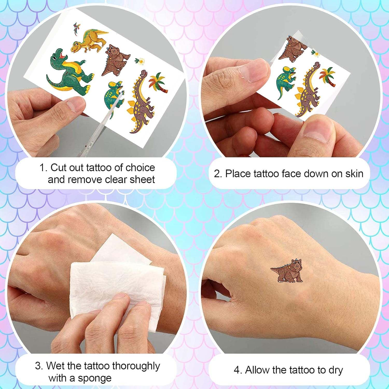 Palumma 12PCS Temporary Tattoo Stickers Set Fun Themed Body Art for Parties Costumes Creative Play Safe Waterproof Fake Tattoos for Dress up Decoration Butterfly(Dinosaur) image number 1