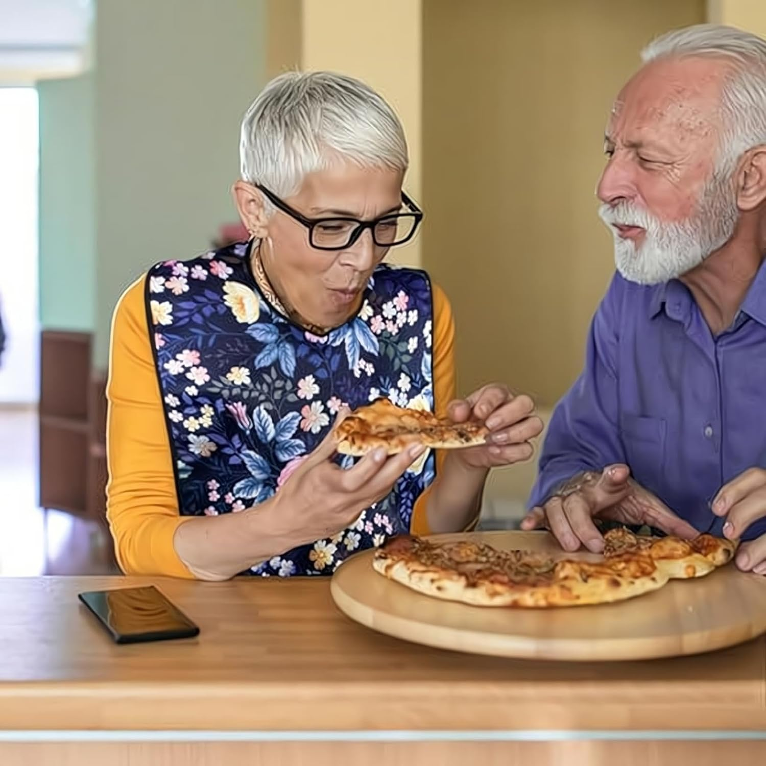 2Pcs Adult Bibs with Crumb Catcher, Adult Bibs for Eating Waterproof and Reusable Mealtime Clothing Protectors for Elderly Women