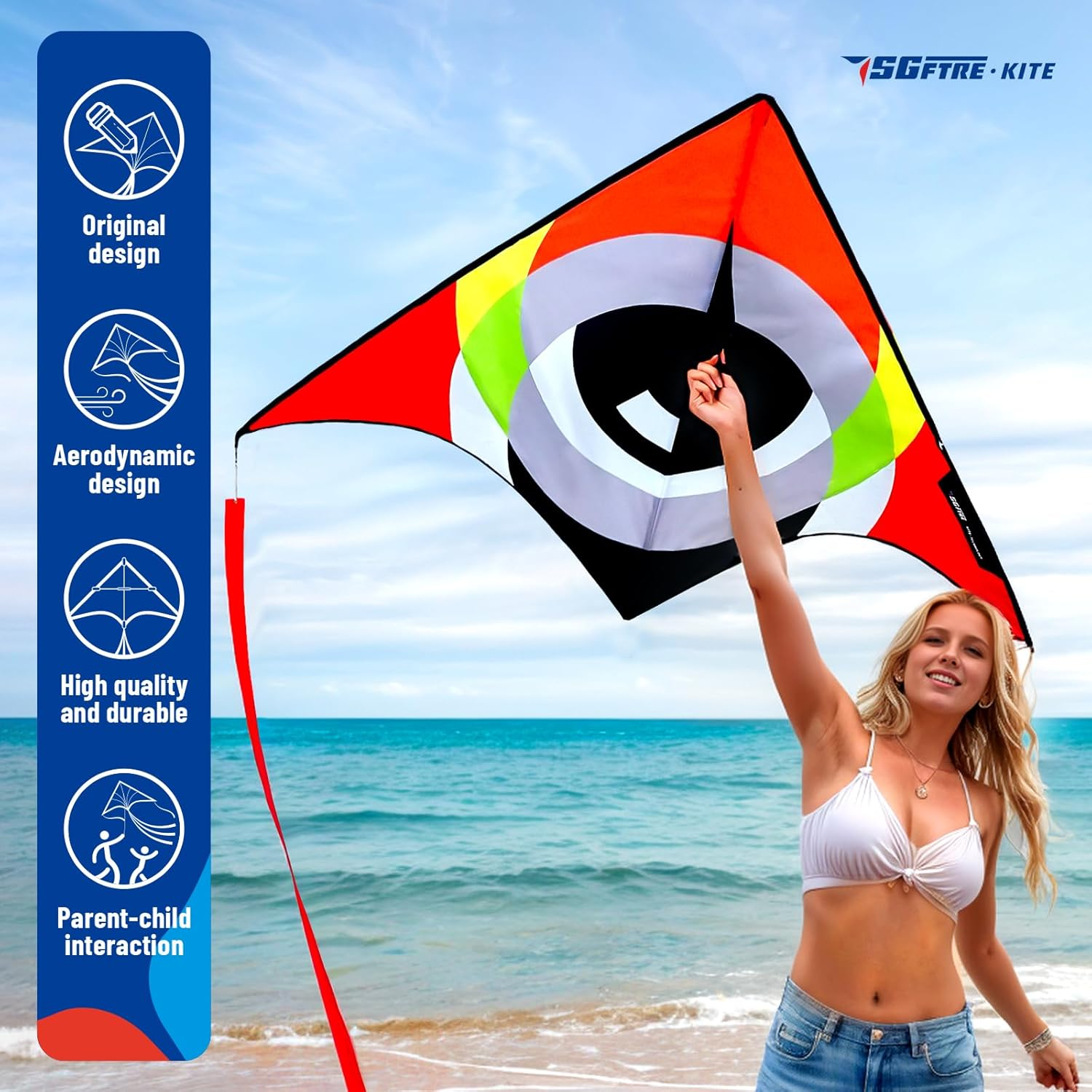 Sgftre Blue Delta Kites for Adults，Extremely Easy to Fly，Single Line Beach Kite for Family Outdoor Games & Activities image number 6