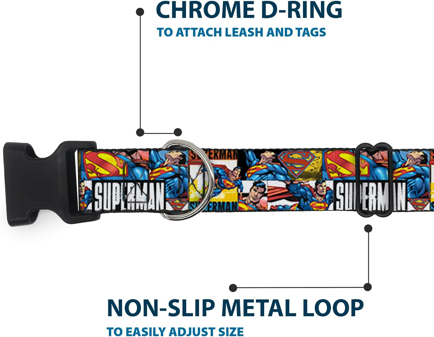Buckle-Down Plastic Clip Dog Collar, Superman Action Blocks White/Multicolour, 8 to 12 Neck Size X 0.5 Inch Width image number 5