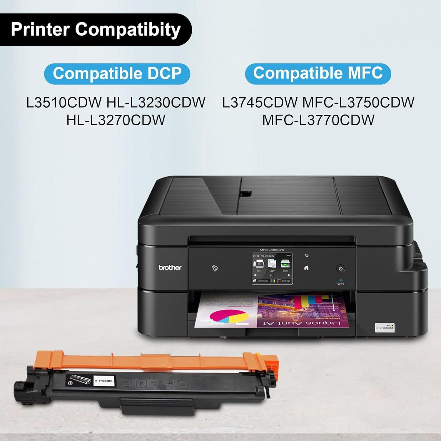 2 Pack Compatible Black Toner Cartridge Replacement for Brother TN253 TN-253BK [2BK] for DCP-L3510CDW HL-L3230CDW HL-L3270CDW MFC-L3745CDW MFC-L3750CDW MFC-L3770CDW image number 4