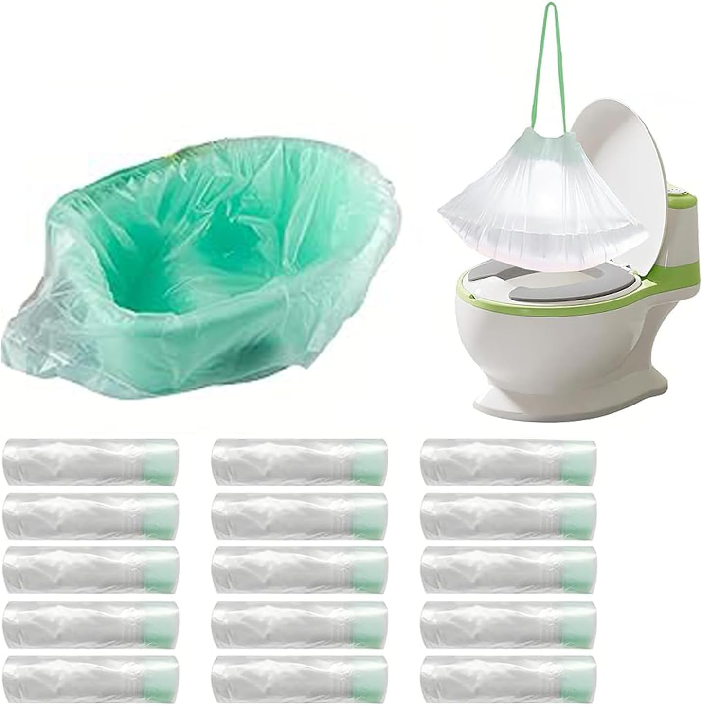 WEZCHUGHAOL 150PCS Toilet Seat Cleaning Bag, Travel Potty Liners, Portable Universal Potty Trainer Linersdisposable Traning Toilet Seat Bin Bags with Drawstring (16.5" X 9.45"Inch) image number 3