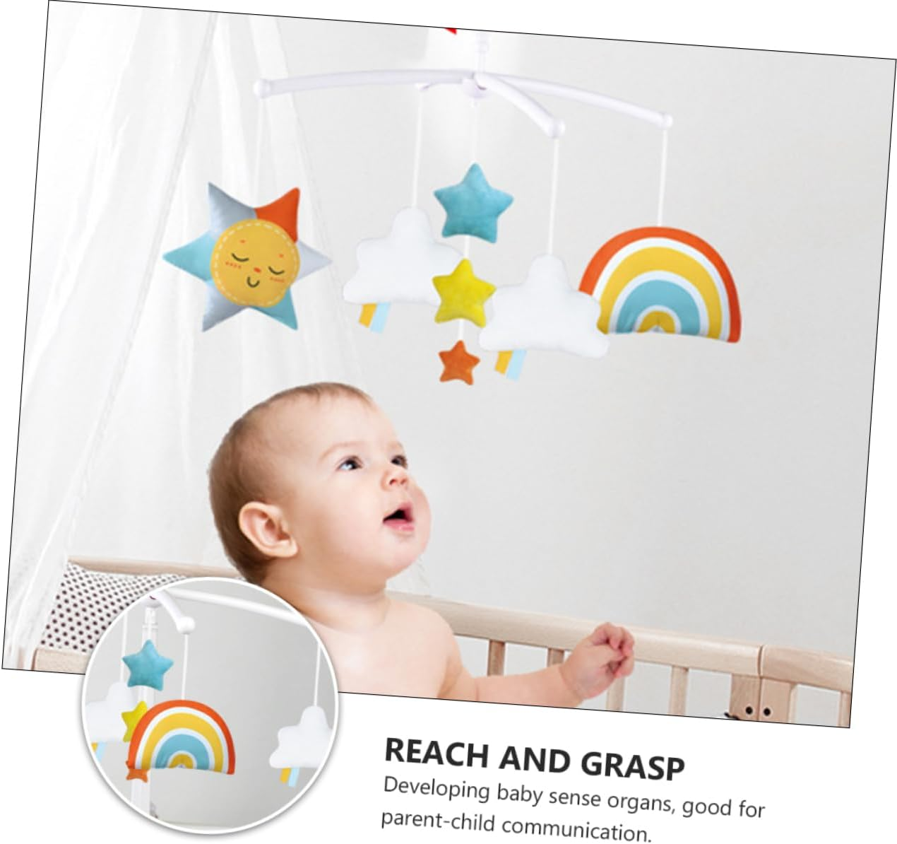 1 PC Rainbow Musical Bed Bell Rattle Multi Purpose Soft Plaything for Nursery Encourages Hand Eye Coordination and Happy Mood image number 2