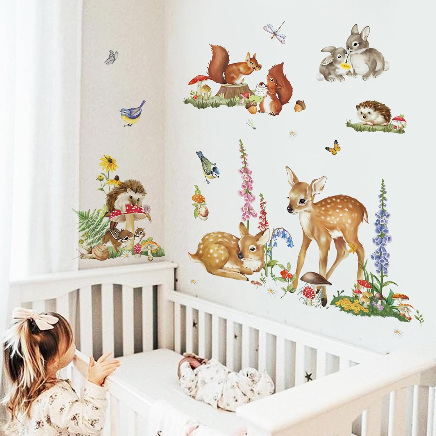 Decalmile Woodland Animal Wall Decals Deer Rabbit Squirrel Easter Wall Stickers Kids Bedroom Baby Nursery Wall Decor image number 3