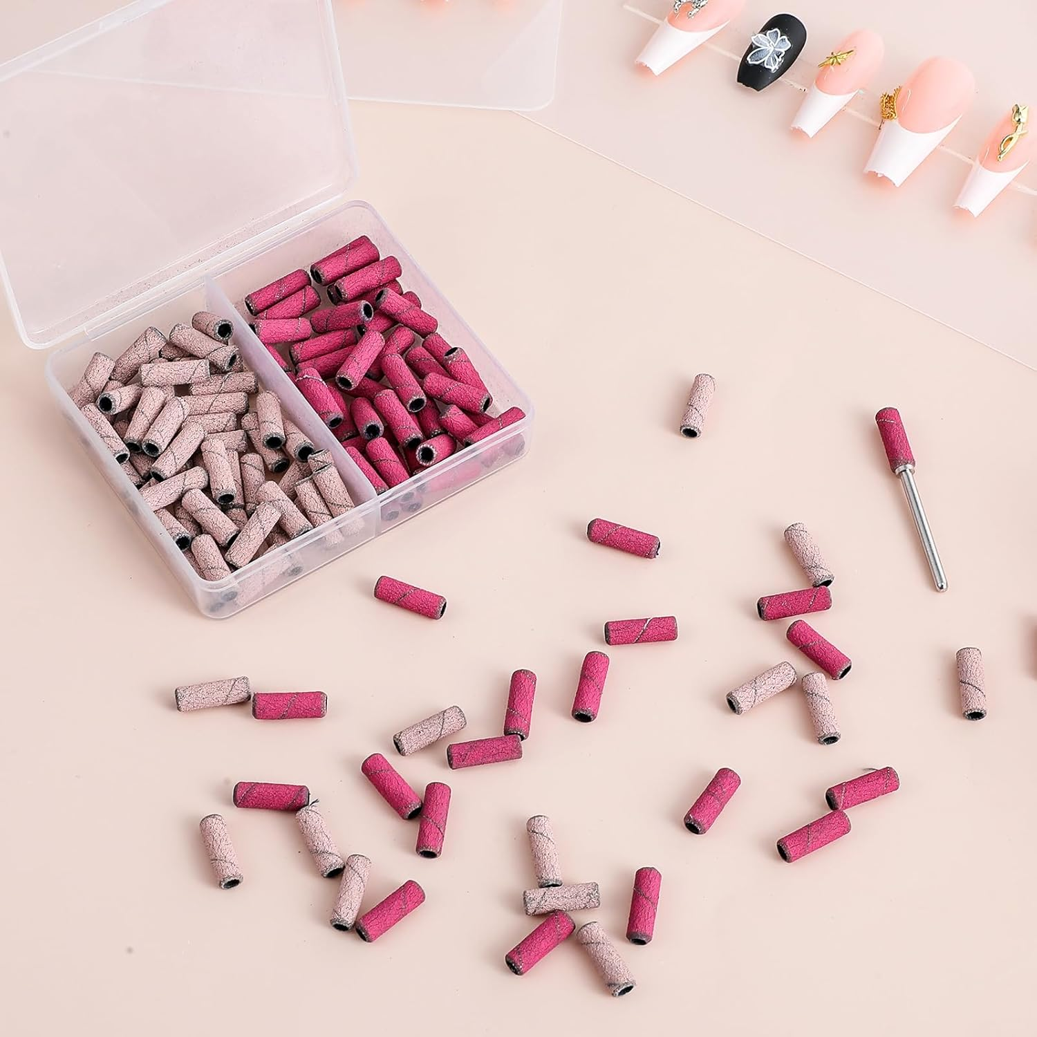 Pack of 120 Small Nail Sanding Belts, 240 Grit and 180 Grit Sanding Belts for Nail Drill, Mini Sanding Sleeves Nail Cutter, Sanding Caps Nail Cutter Attachment for Professional Manicure Pedicure image number 3