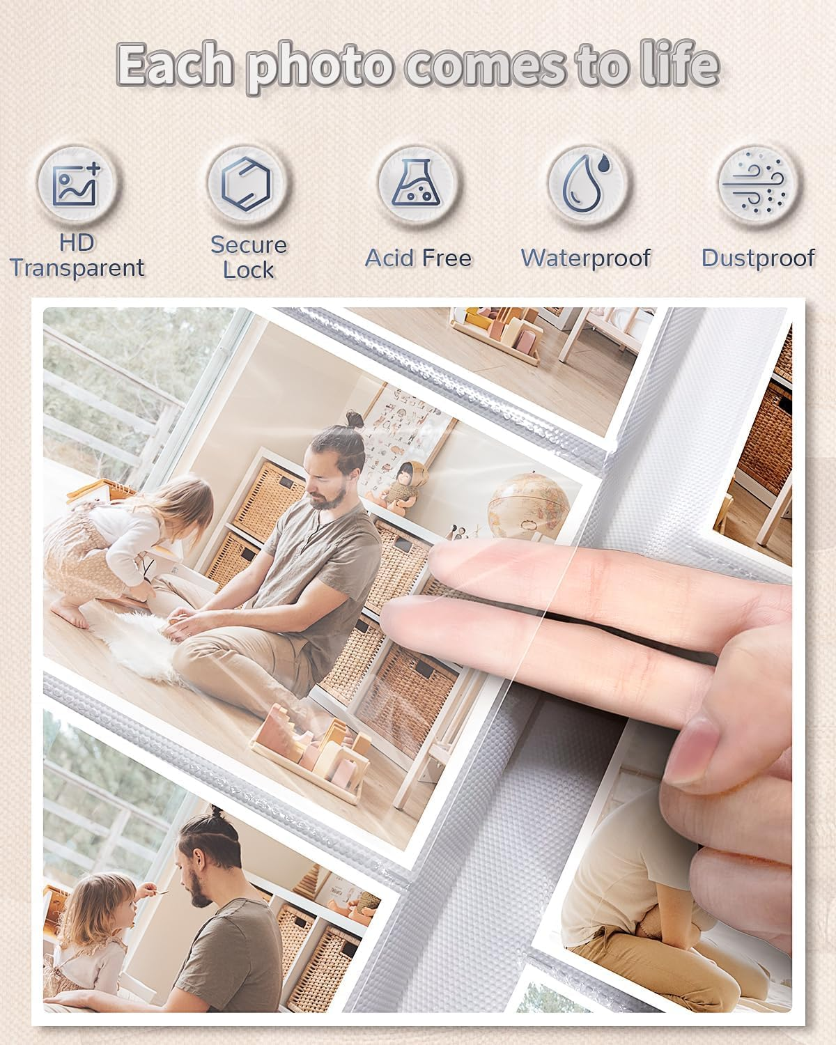 Photo Album 4X6 Slip-In Picture Memory Book, 300 Pockets, Vertical 50 Pages, Linen Cover with Window for Family Travel, Baby Growth Record, Wedding Scrapbook, Anniversare Birthday Gifts (Gray)