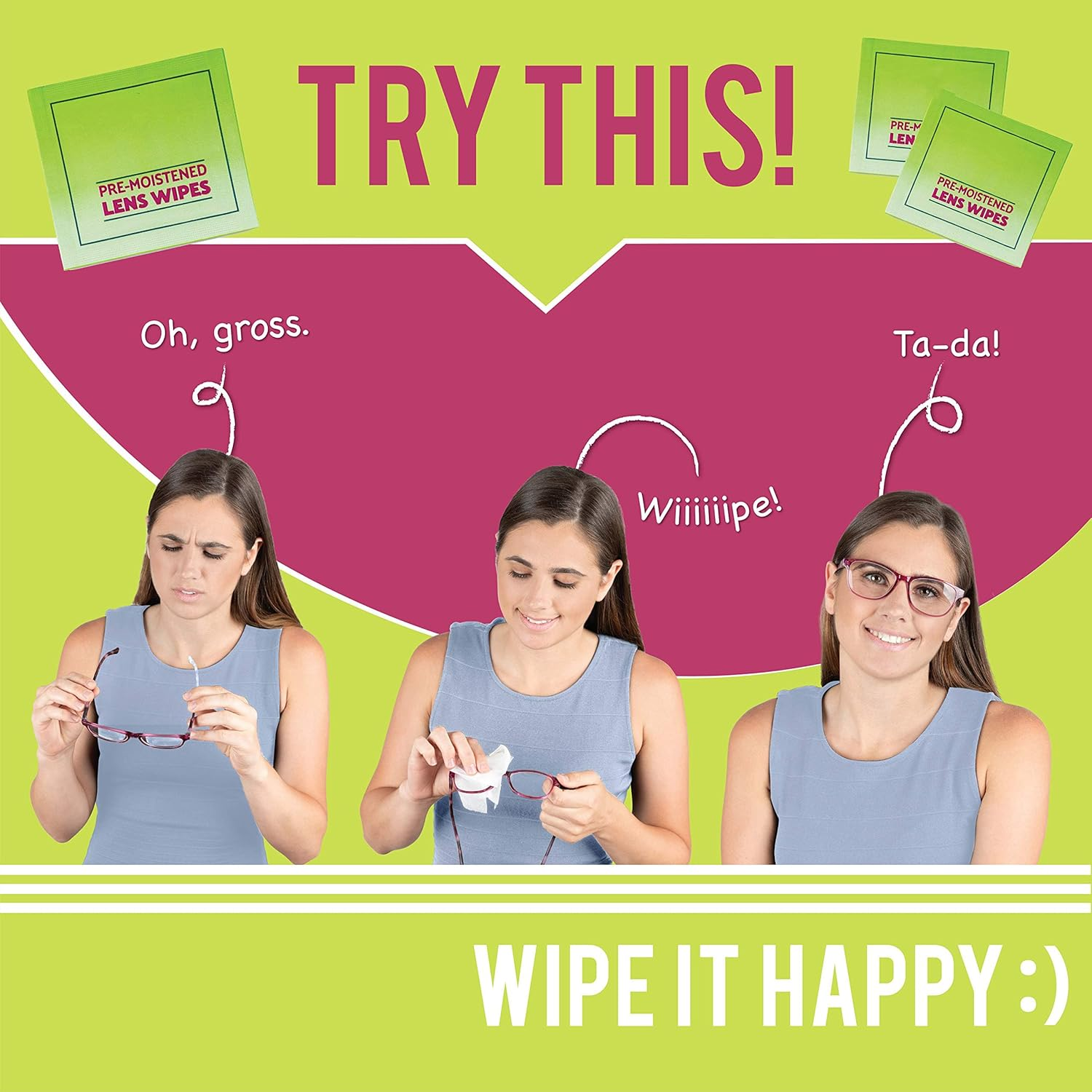 100 Count Eyeglass Cleaner Lens Wipes - Pre-Moistened Individually Wrapped Eye Glasses Cleaning Wipes | Glasses Cleaner Safely Cleans Glasses, Sunglasses, Phone Screen, Electronics & Camera Lenses | Streak-Free( Flat Box ) (100) image number 1