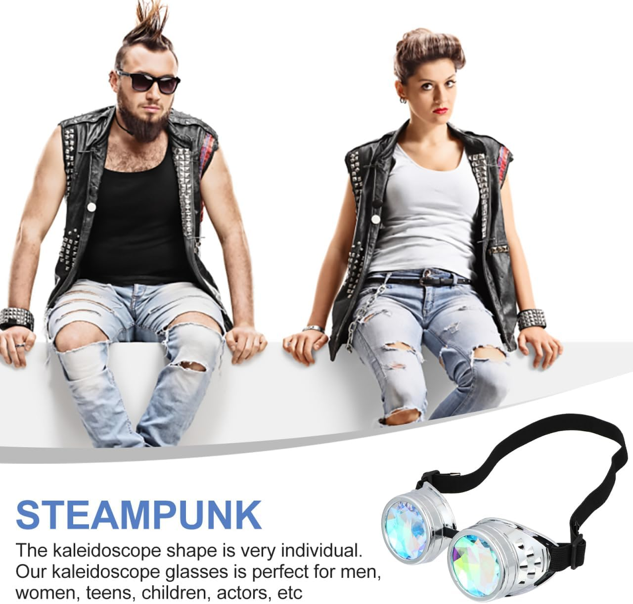 Kaleidoscope Rave Goggles, Rainbow Kaleidoscope Glasses, Steam Punk Goggles, Prism Sunglasses Goggles Coctail Glasses for Carnival Music Festivals Costume Parties image number 6