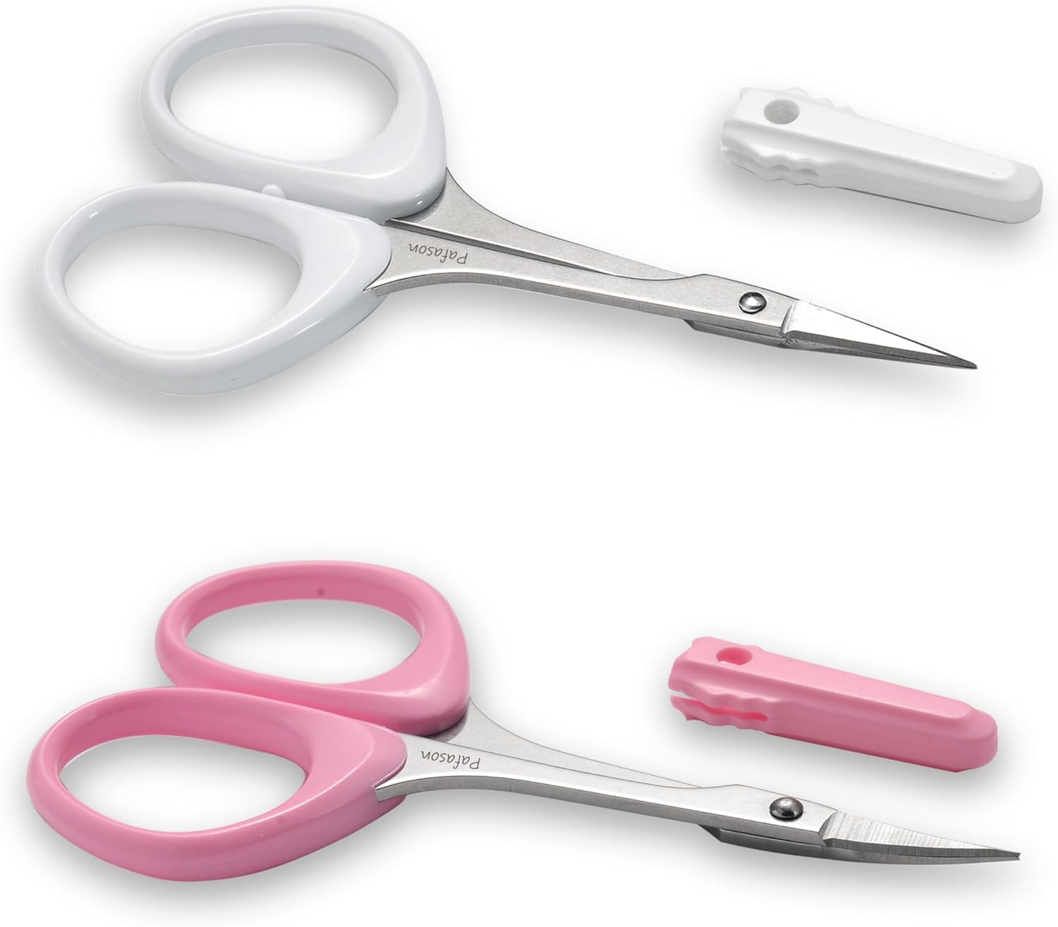 PAFASON Stainless Steel Curved and Straight Beauty Cosmetic Eyebrow Grooming Scissor Set with Safety Cap for Trimming Shaping Eyelash Extensions image number 2