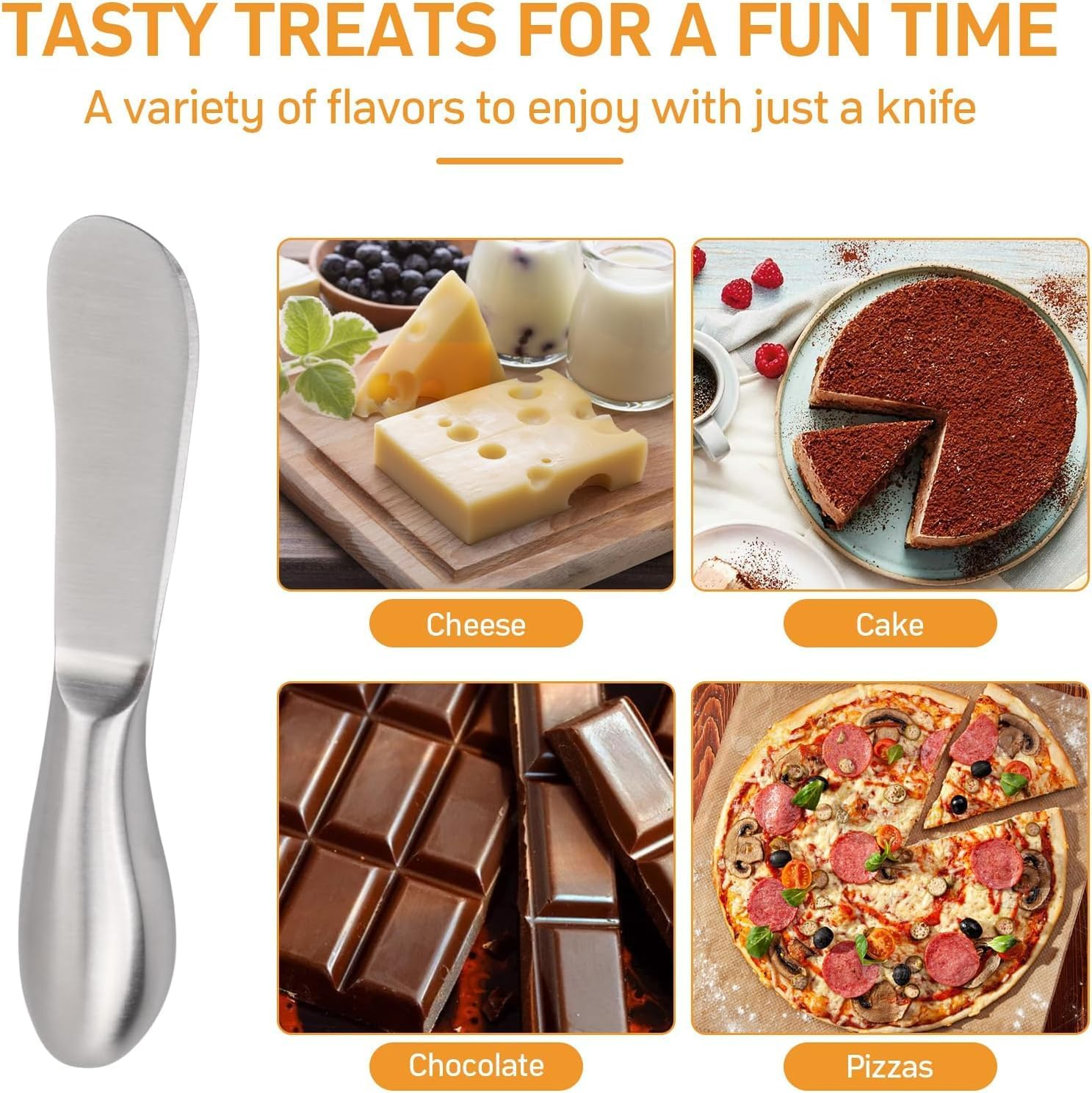 Linwnil Spreader Knife Set,4-Piece Cheese and Butter Spreader Knives,Mini Serving Tongs,Stainless Steel Multipurpose Butter Knives image number 5