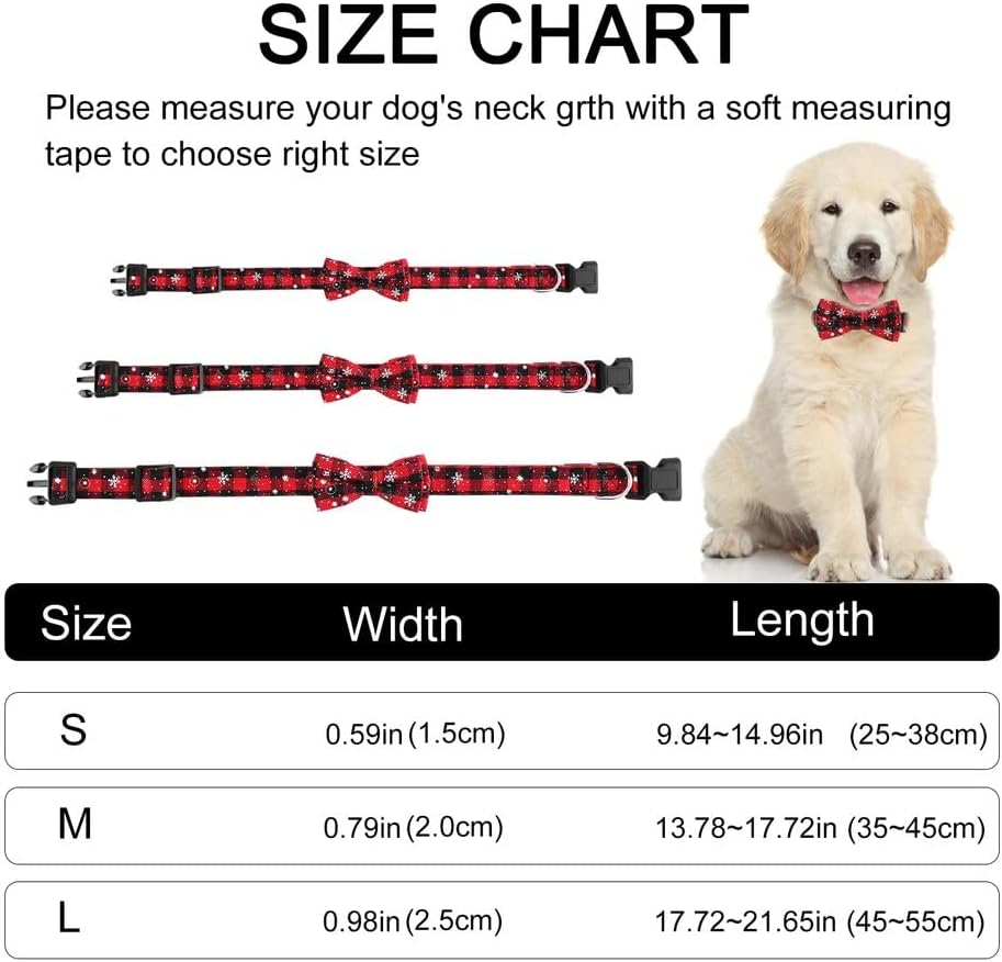 Christmas Dog Collar, Adjustable Soft Puppy Collar with Bow Tie, Breakaway Dog Collar with Snowflake Pattern for Festival, Cute Pet Collar with Quick Release Buckle for Small Medium Large Dog, Red image number 5