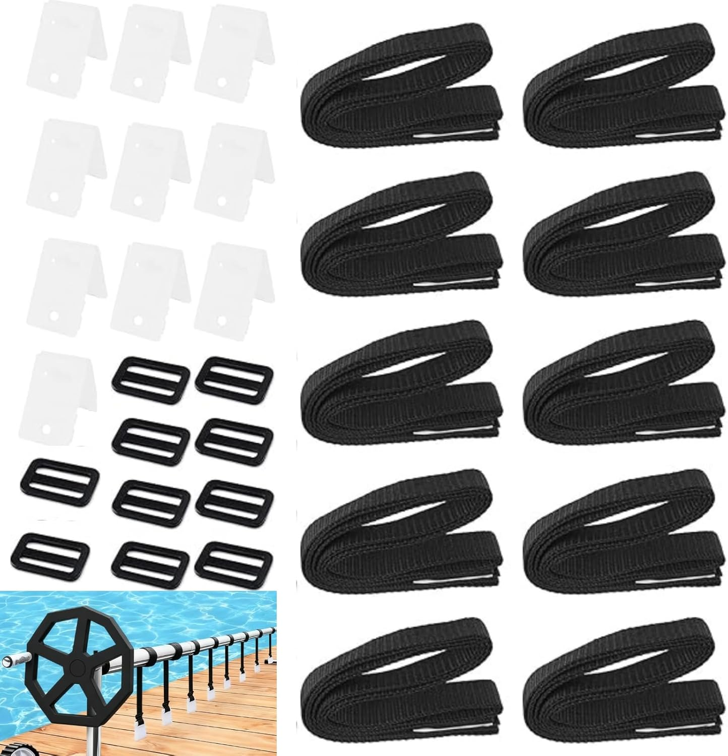30Pcs Pool Cover Clips,Pool Cover Strap,Pool Solar Cover Reel Attachment Straps Kit, Solar Cover Reel Straps and Clips Kit for Inground Swimming Pools Durable & Easy Installation ﻿