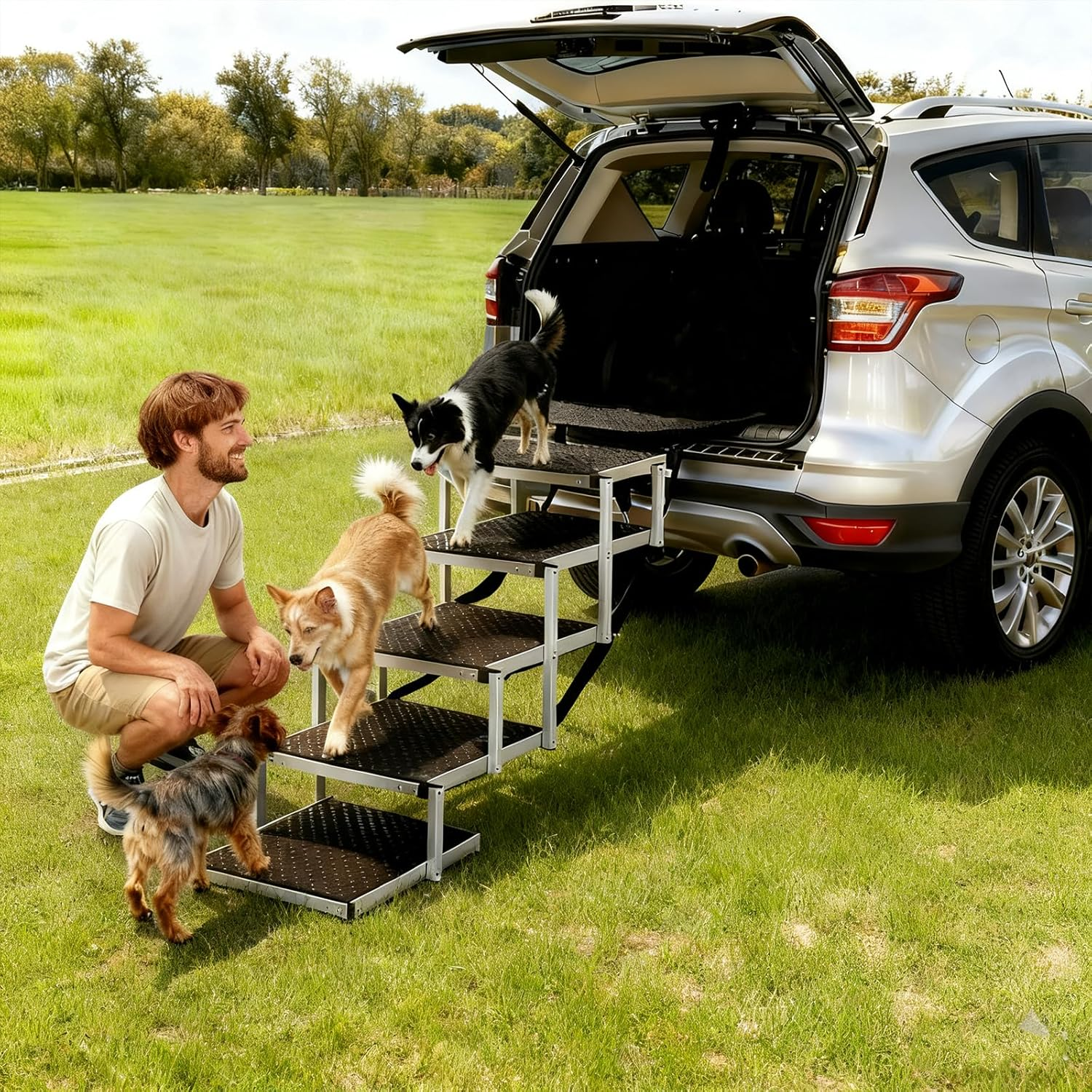 Ouqiesli 5-Step Dog Ramp for Cars, Suvs, Trucks & High Beds | Adjustable Foldable Pet Stairs | Non-Slip Surface | Supports up to 70Kg | Small to Large Dogs image number 6