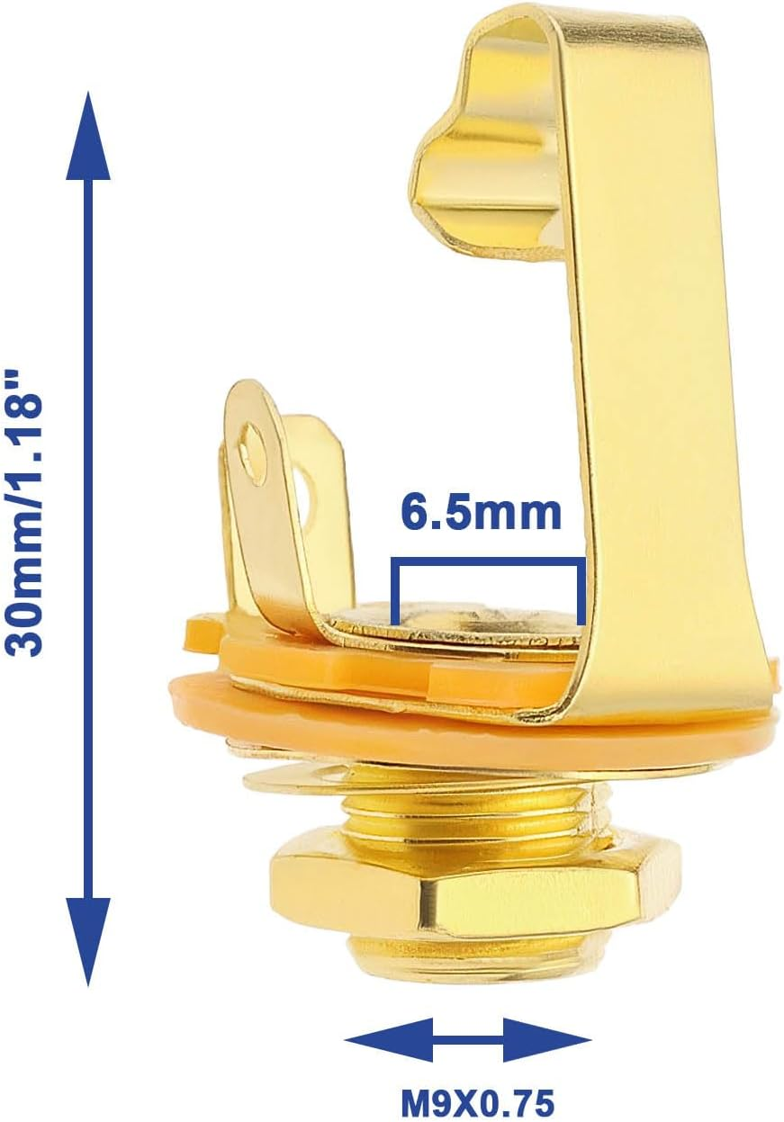 SING F LTD 2Pcs Guitar Input Jack 6.5Mm Jack Mono Panel Mount Receptacle 1/4 Inch Female Guitar Input Jack for Guitar Bass Speakers M9X0.75 Gold image number 1