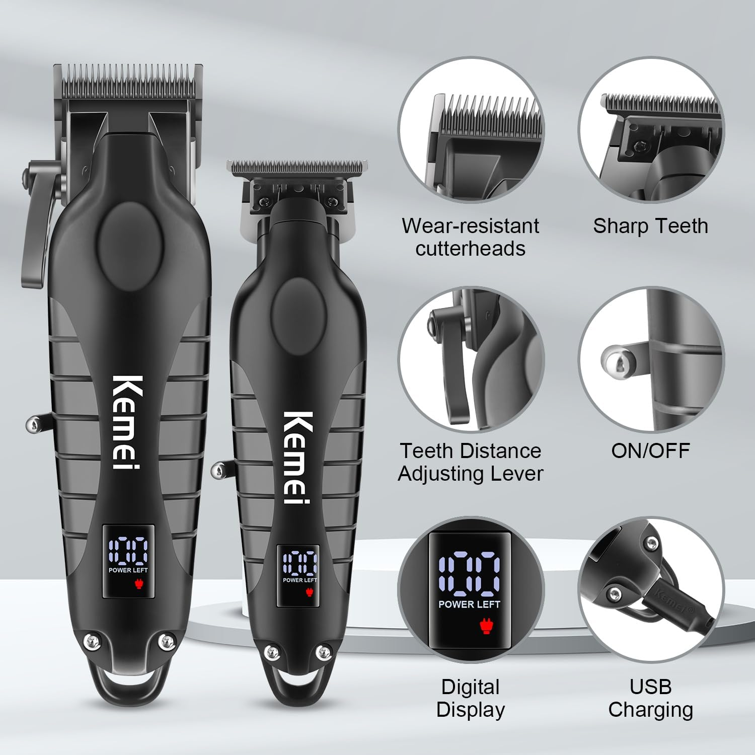 KEMEI Professional Hair Trimmer and Trimmer Set, Electric Hair Trimmer for Men, Cordless Barber Clippers Trimmer, Zero Gap T-Blade Hair Trimmer, Wireless Rechargeable image number 2