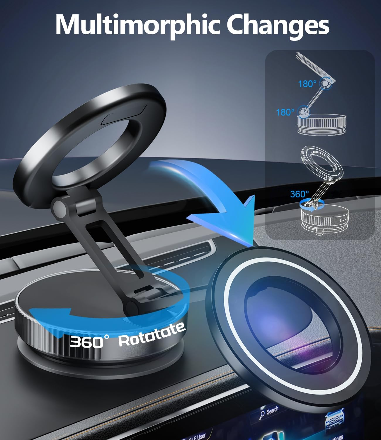 Cloudvalley Magnetic Car Phone Holder - Vacuum Suction Cup Phone Mount 360&deg; Adjustable, Durable Metal Stand for Iphone & Android, Portable Magnetic Holder for Dashboard/Windshield/Gym Mirror (Black) image number 5