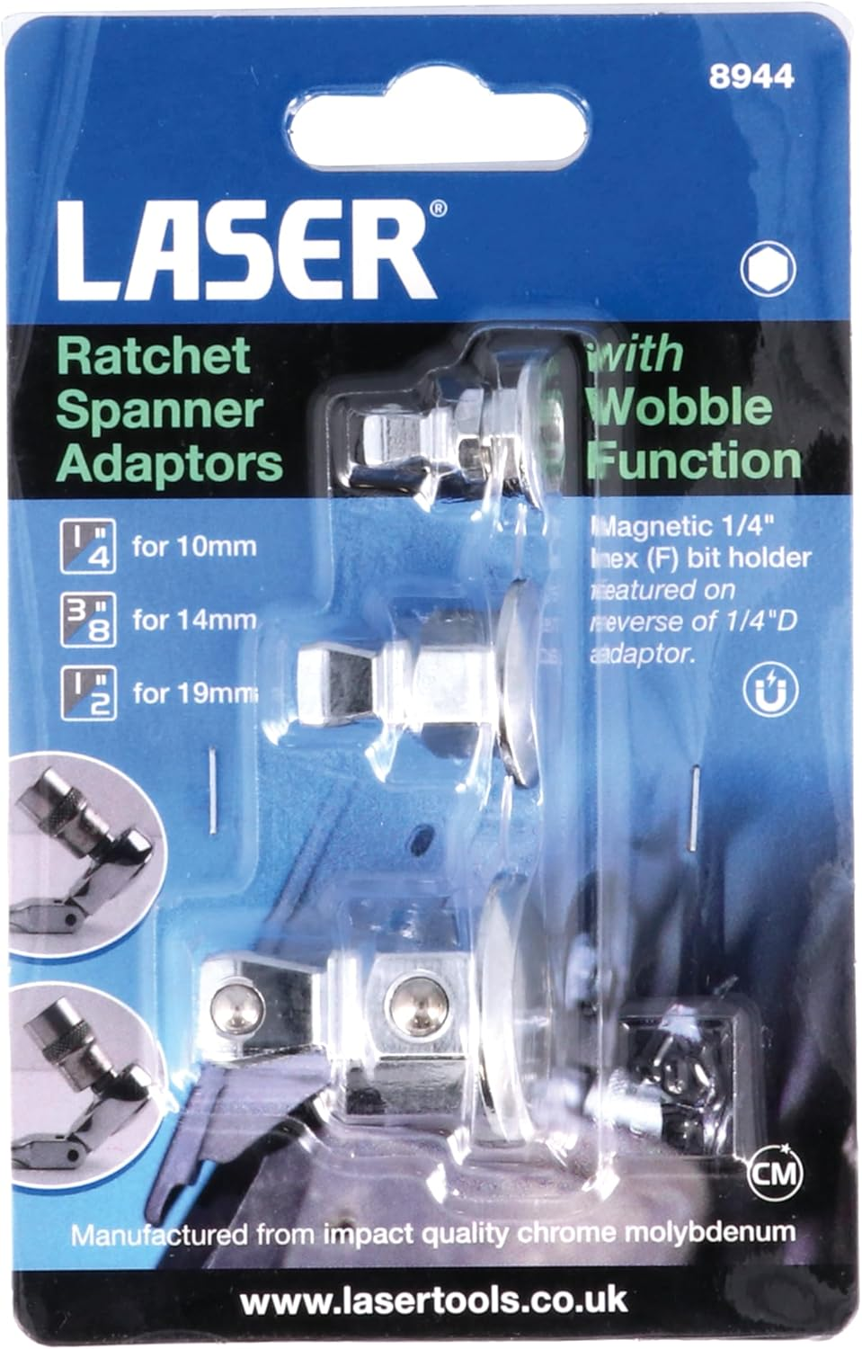Laser 8944 Ratchet Spanner Adaptors with Wobble Function 3Pc image number 3
