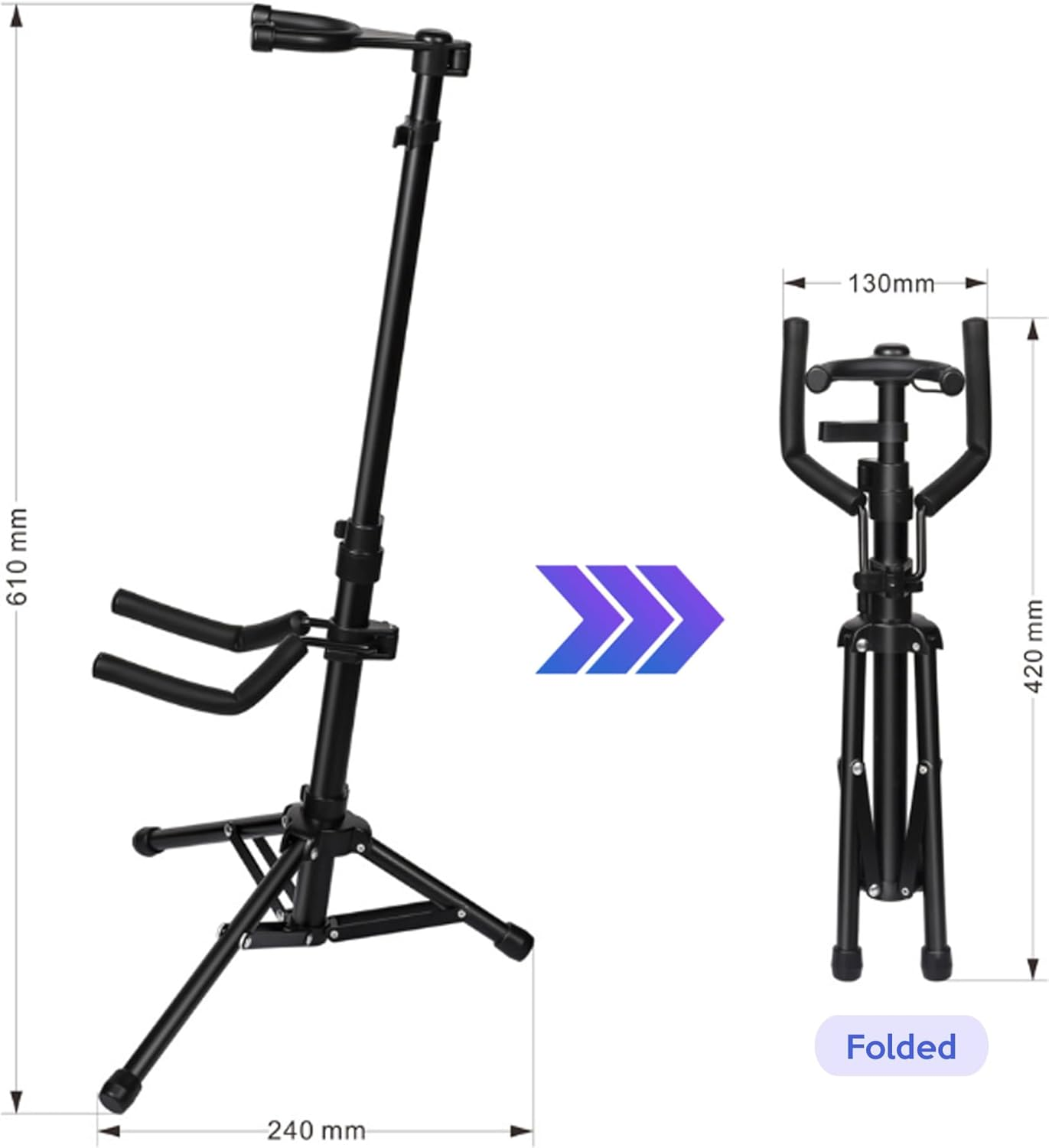 Violin/Ukulele Stand with Bow Holder, Sturdy Violin Foldable Portable Rack Tripod Display Protection image number 2