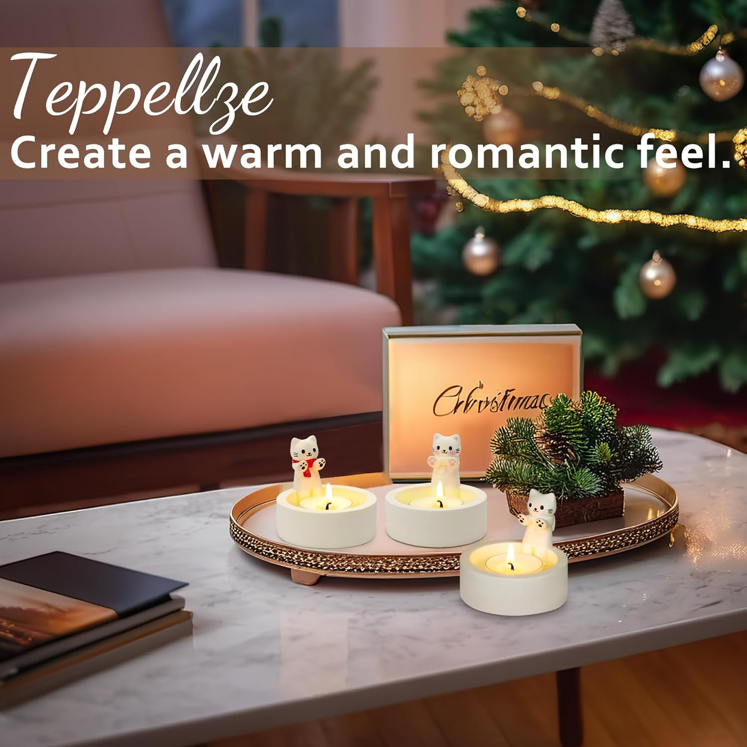 Cat Candle Holder Cute Kitty Cartoon Kitten Candle Holder Warming Paws Plaster Handmade Tea Light Candle Sticks Holder Home Decor Gifts for Cat Lovers with Keychain for Free. - Classical image number 4