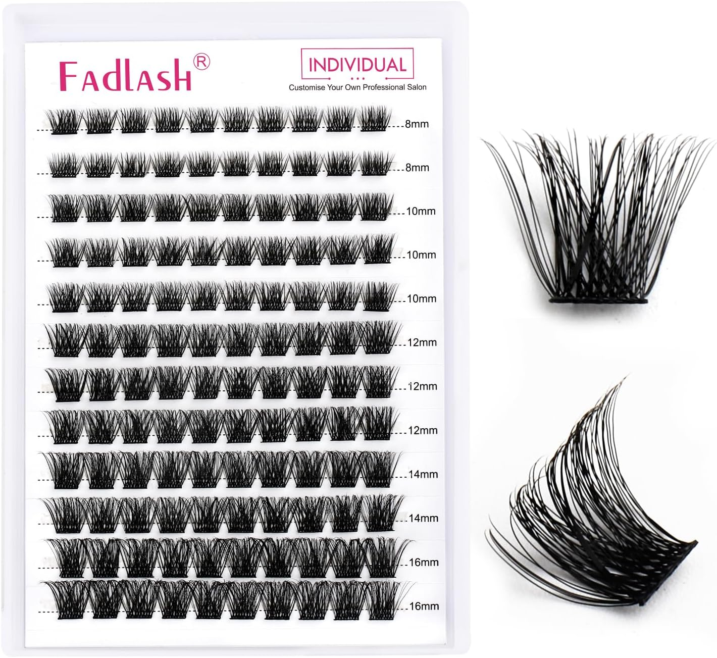 Lash Clusters DIY Eyelash Extensions Clusters Lashes D Curl 0.07 Natural Individual Lash Extensions Mixed Tray False Eyelashes Soft & Strong Thin Band DIY at Home (F32-07-D, 8-16Mm) image number 5