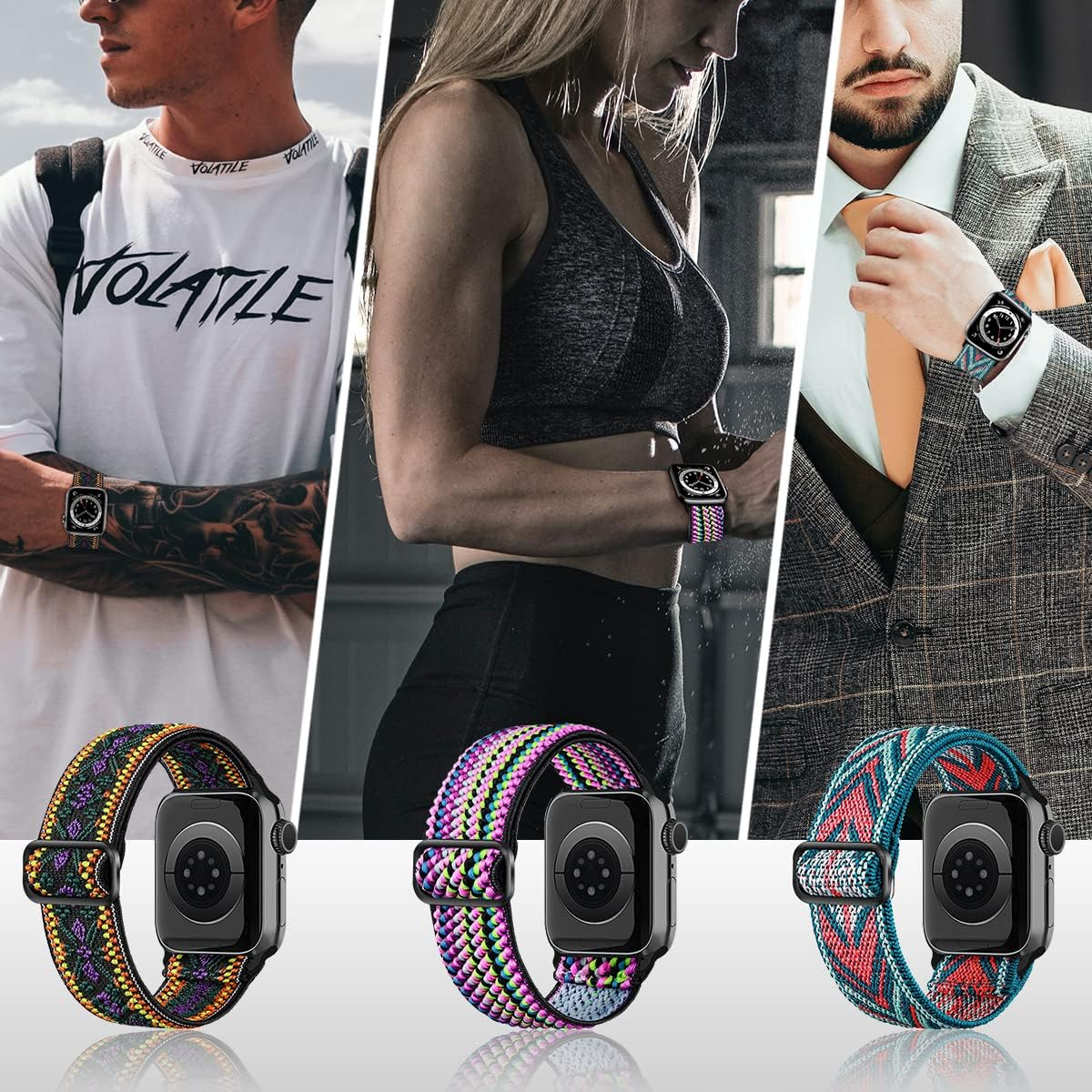 Chinbersky 5 Pack Watch Straps Compatible with Apple Watch Strap 38Mm 40Mm 41Mm 42Mm 44Mm 45Mm, Braided Elastic Stretchy Nylon Sport Solo Loop Band Replacement Straps for Iwatch Series 7/6/5/4/3/2/1 image number 3