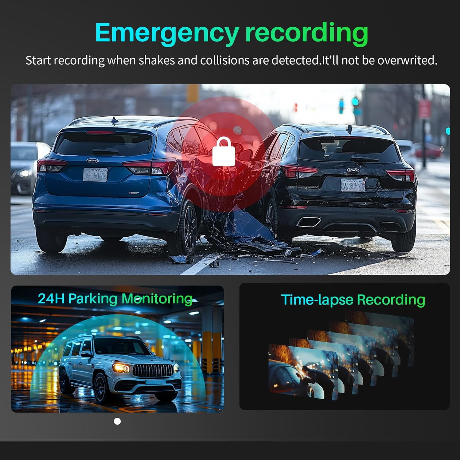 KAWA 4K Dash Cam Front and Rear, AI-ISP Ture Color Night Vision, 3.16" IPS Screen, GPS, G-Sensor, AI Parking Motion Detection, WDR, UHD 4K+1080P Car Camera Dashcams with 64G Micro SD Card, D11 image number 1