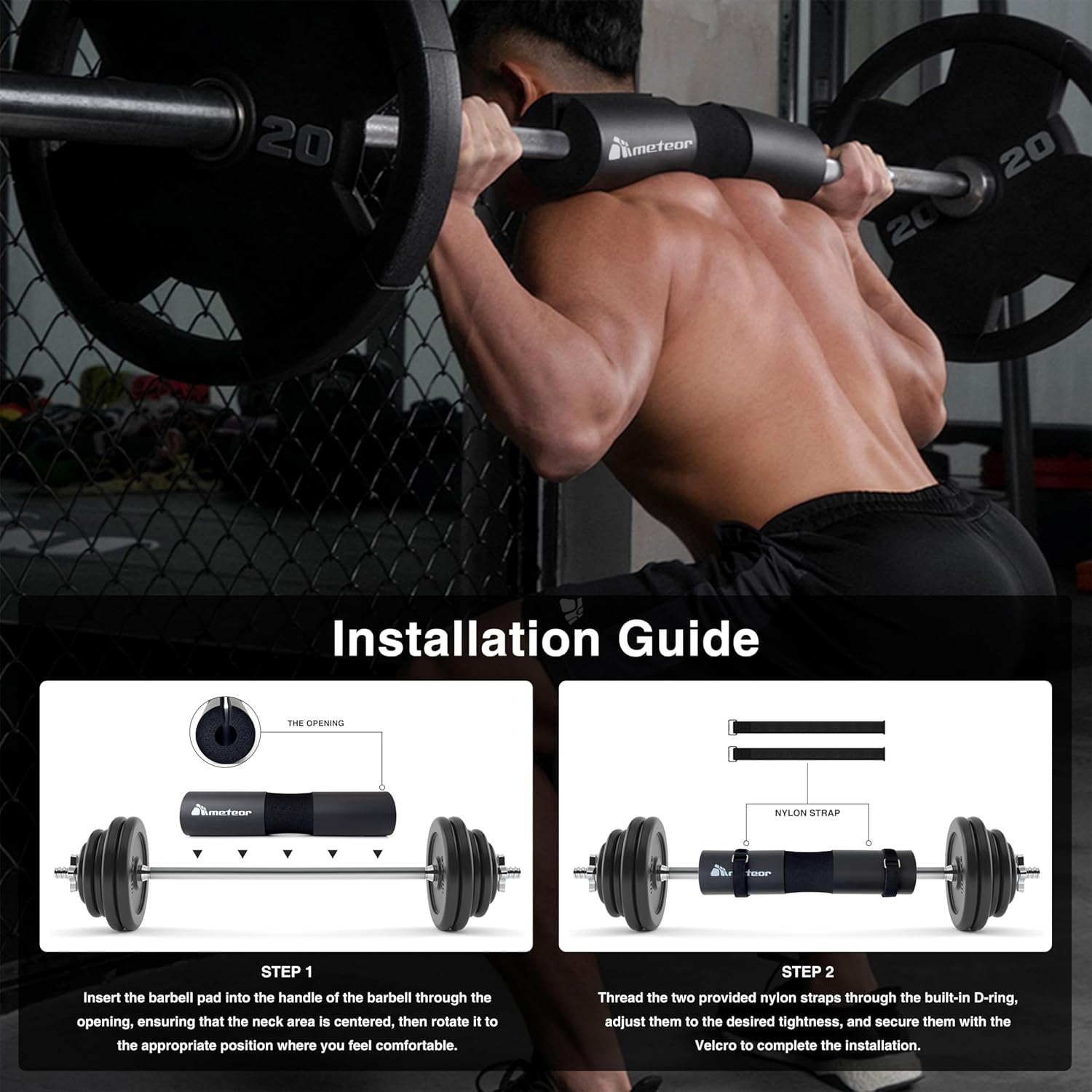 METEOR Barbell Pad Shoulder Pad Hip Thrust Pad for Squats, Lunges &ndash; Neck Shoulder Pressure Relief, Lower Back Support &ndash; Fits Standard & Olympic Barbells with Safety Strap - Blue image number 6