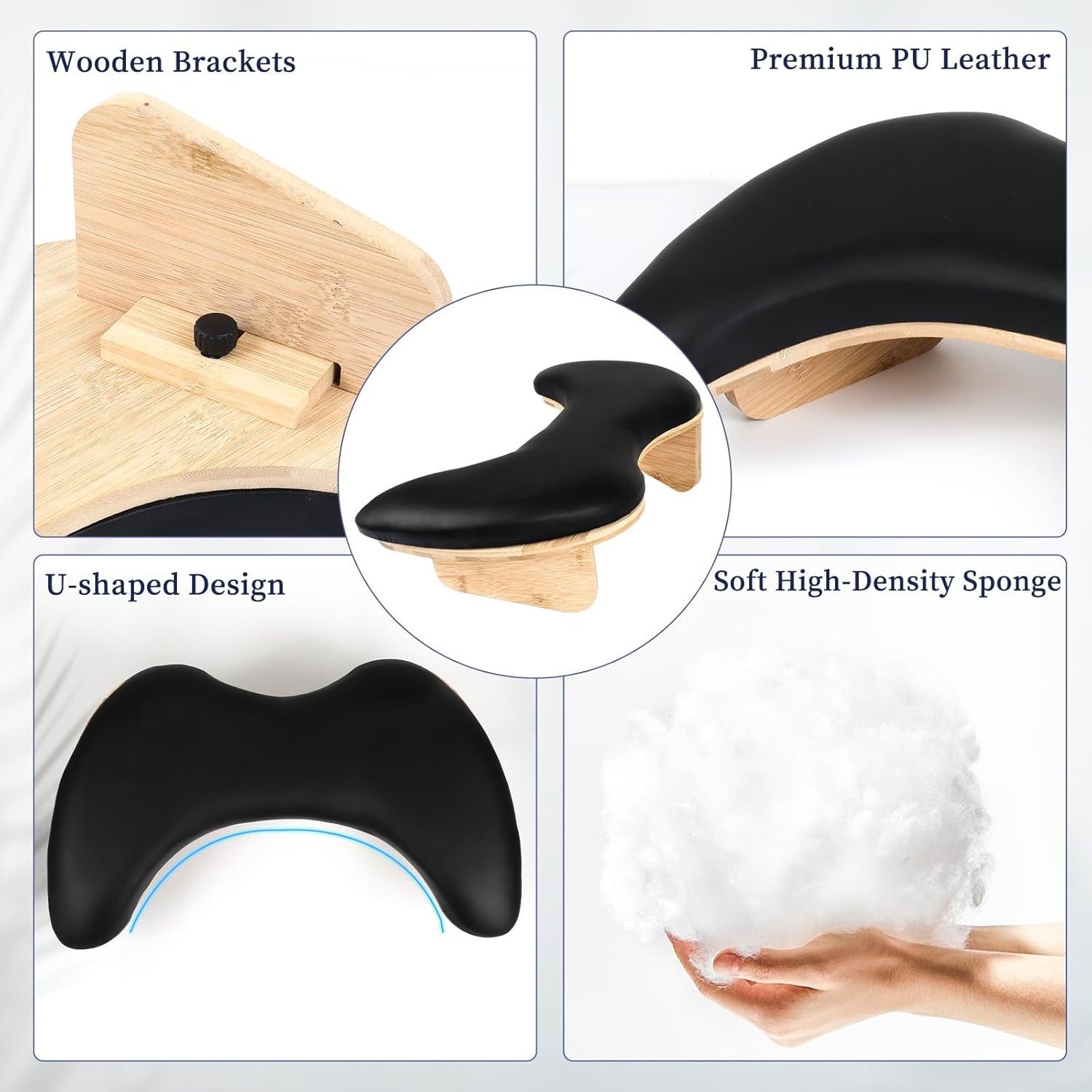 ANGNYA Nail Arm Rest with Detachable Brackets, U-Shaped Arm Rest for Nails Tech Microfiber PU Leather Manicure Hand Rest Pillow for Nail Tech Must Haves Manicure Tools (Black) image number 2