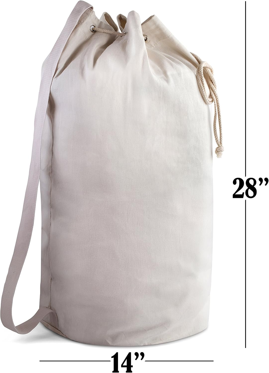 Handy Laundry Canvas Duffel Bag - Drawstring with Leather Closure and Shoulder Strap for Easy Carrying. Strong Canvas Material for Laundry, Travel or Camping. (28 X 14 Inches), Natural image number 3