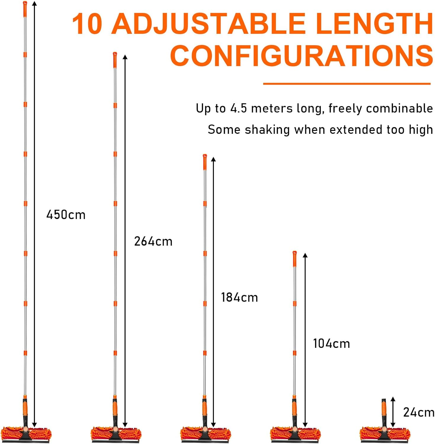 4.5 M Window Cleaner with Telescopic Rod, 2-In-1 Rotating Window Cleaning Tool Set, Window Cleaning Set with Silicone Window Squeegee and Microfibre Window Wiper