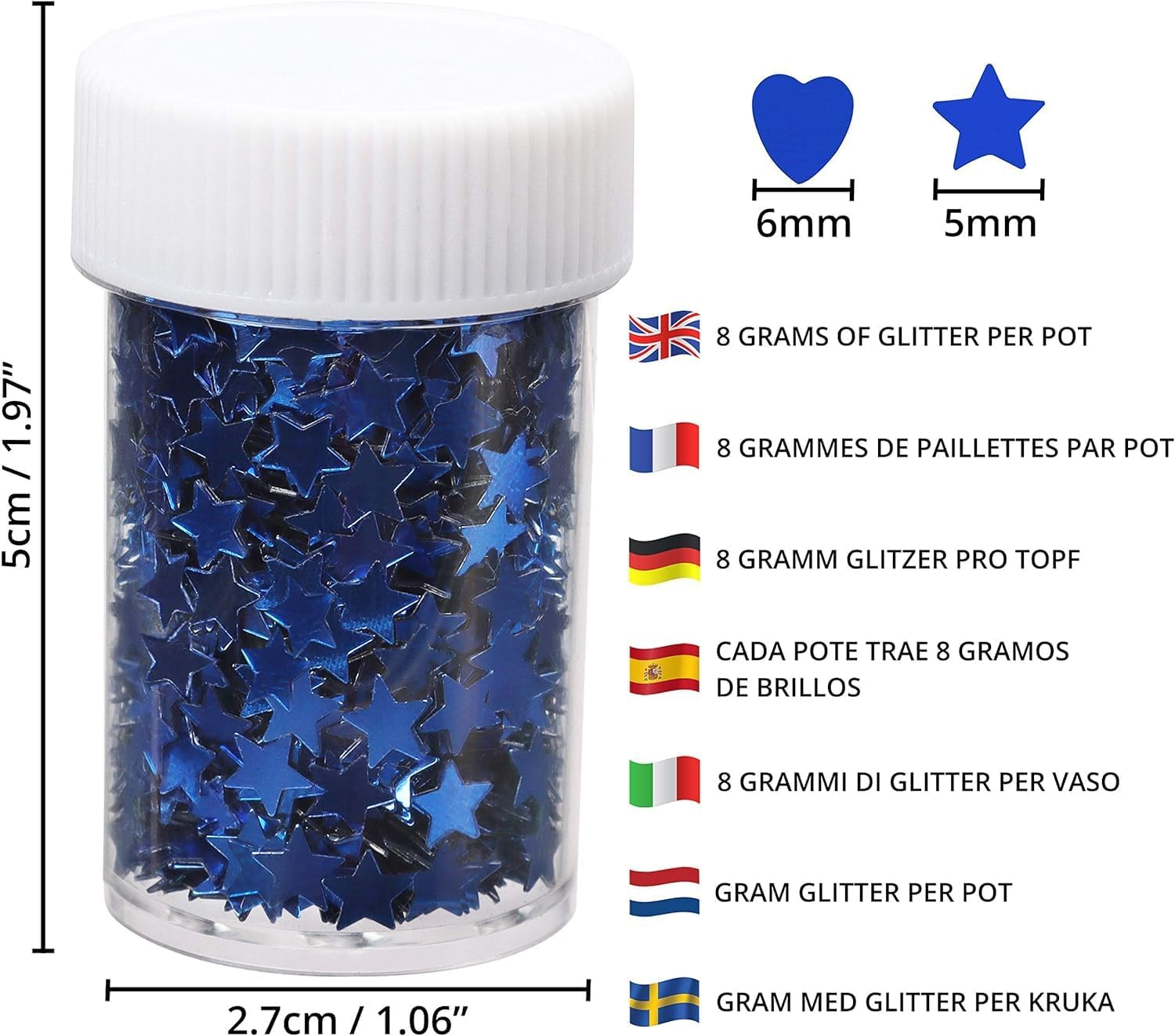 24 Pack Glitter Stars & Hearts Sequins - Assorted Colors Craft Embellishments for DIY Arts & Crafts, Decorations, Scrapbook, Card Making & Make Up image number 4