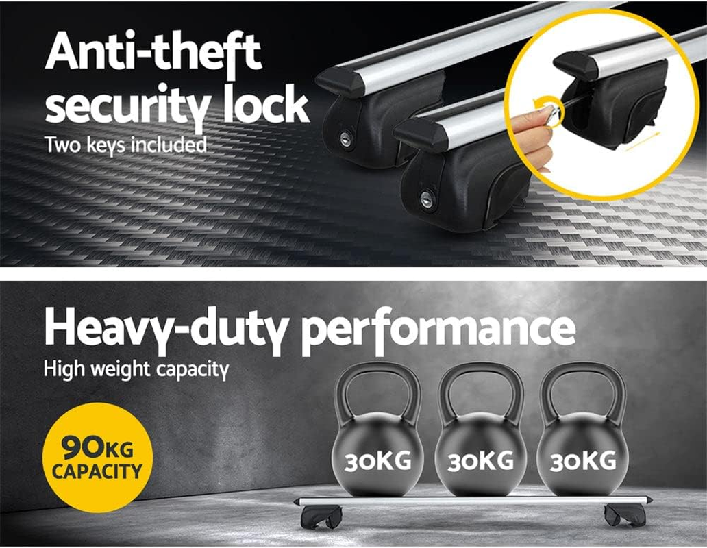 Giantz Car Roof Rack, 111Cm Length Universal Racks Pod Box Storage Basket Container Cross Bars Cars Accessories Transporting Storages, Adjustable Lockable Clamps 90Kg Aluminium Sliver image number 1